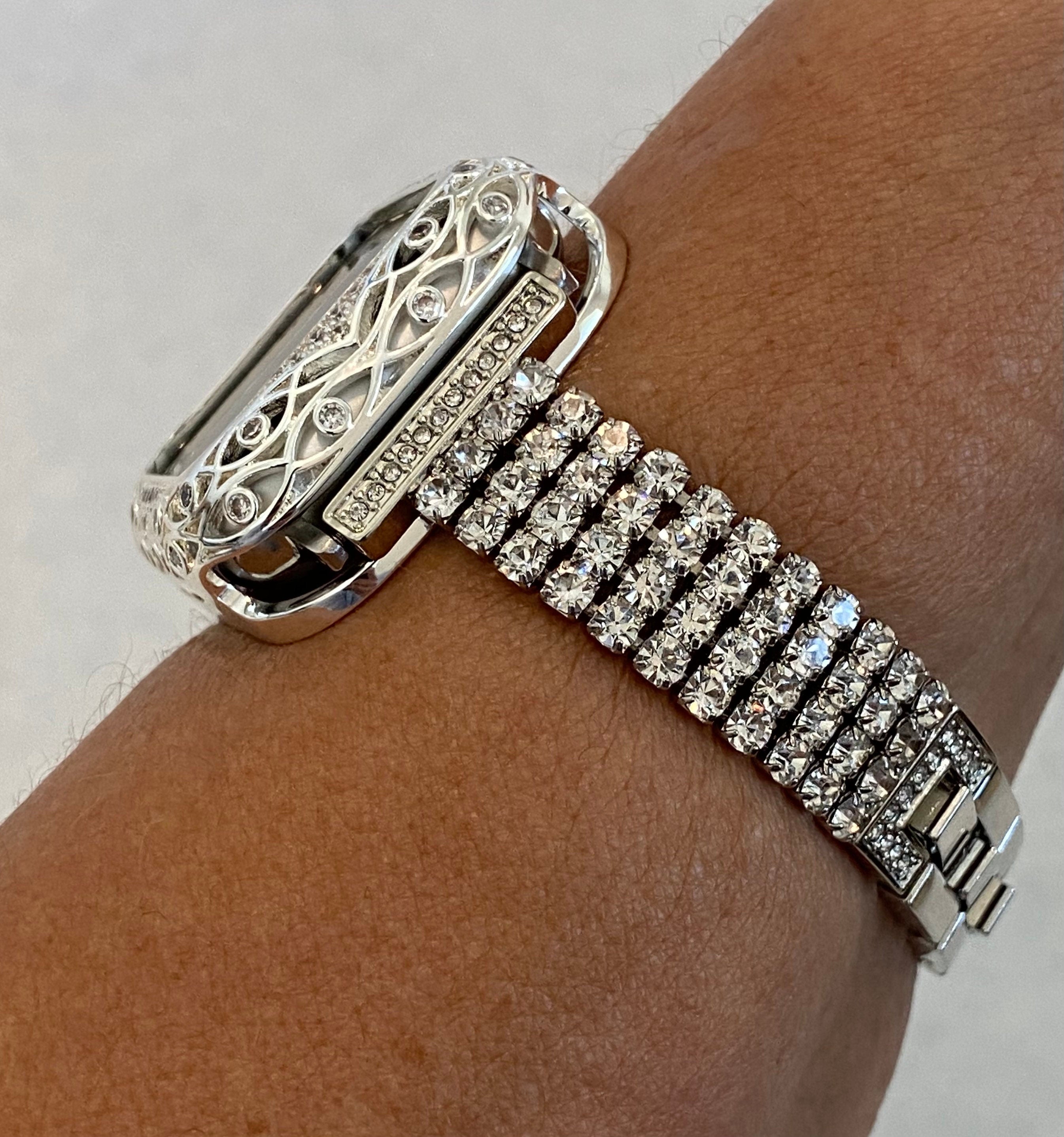 Series 2-11 Apple Watch Band Women Silver Swarovski Crystal 38mm-46mm & or Apple Watch Cover Swarovski Crystal Apple Watch Case Bling