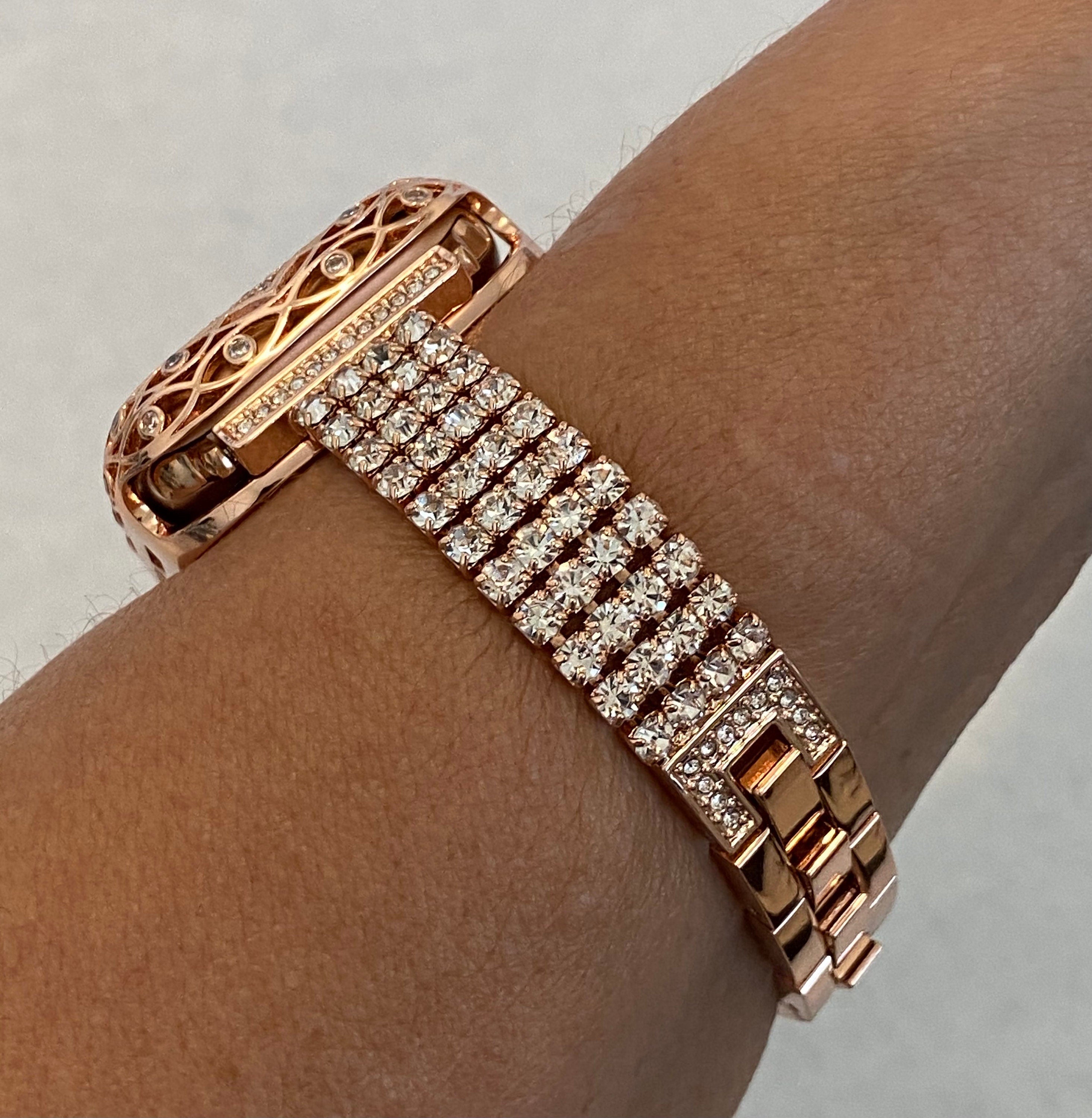 Series 9 41mm 45mm Apple Watch Band Rose Gold Swarovski Crystals & or Apple Watch Cover Lab Diamond Bezel Iphone Watch Case Iwatch Candy