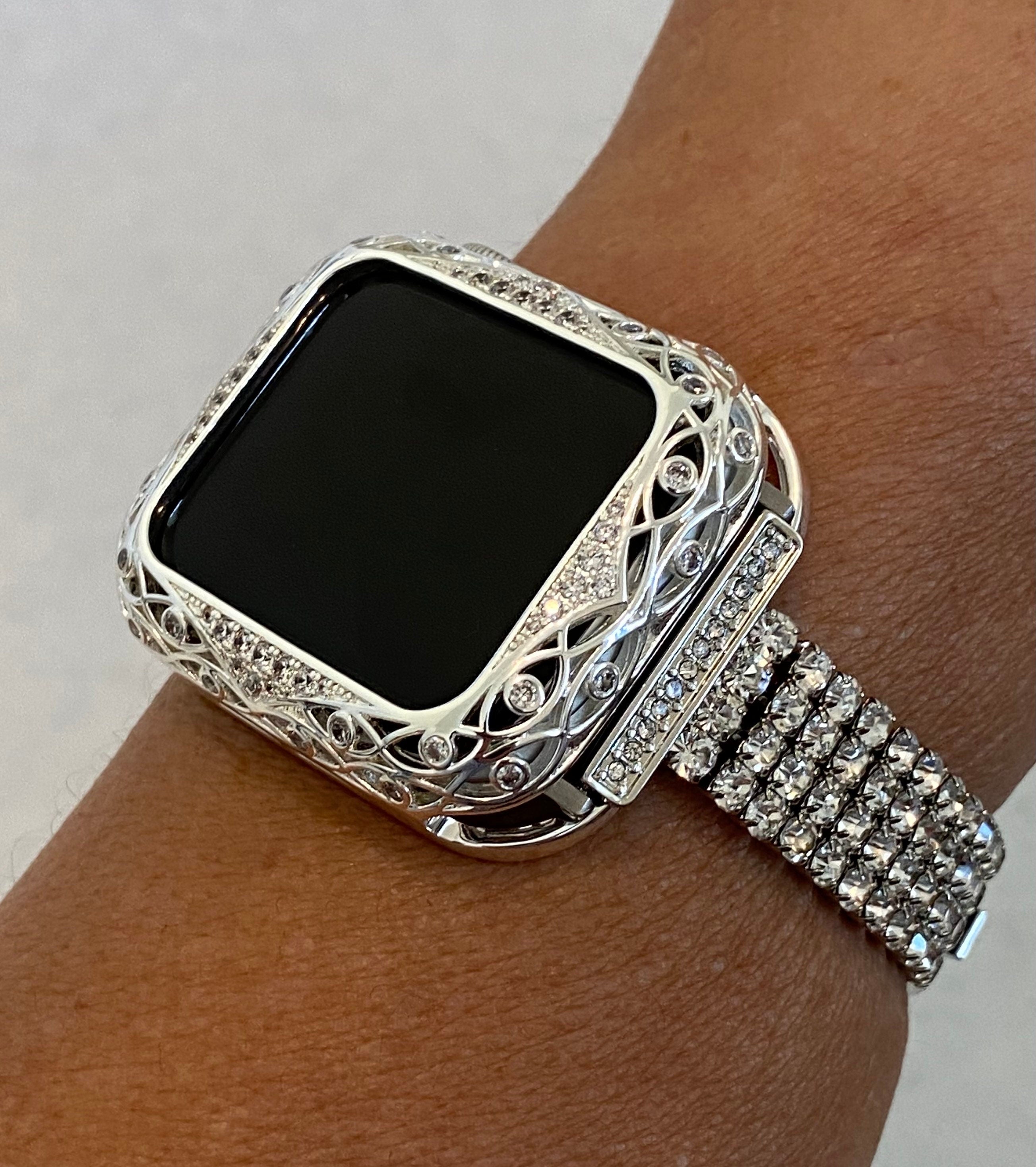 Series 2-11 Apple Watch Band Women Silver Swarovski Crystal 38mm-46mm & or Apple Watch Cover Swarovski Crystal Apple Watch Case Bling
