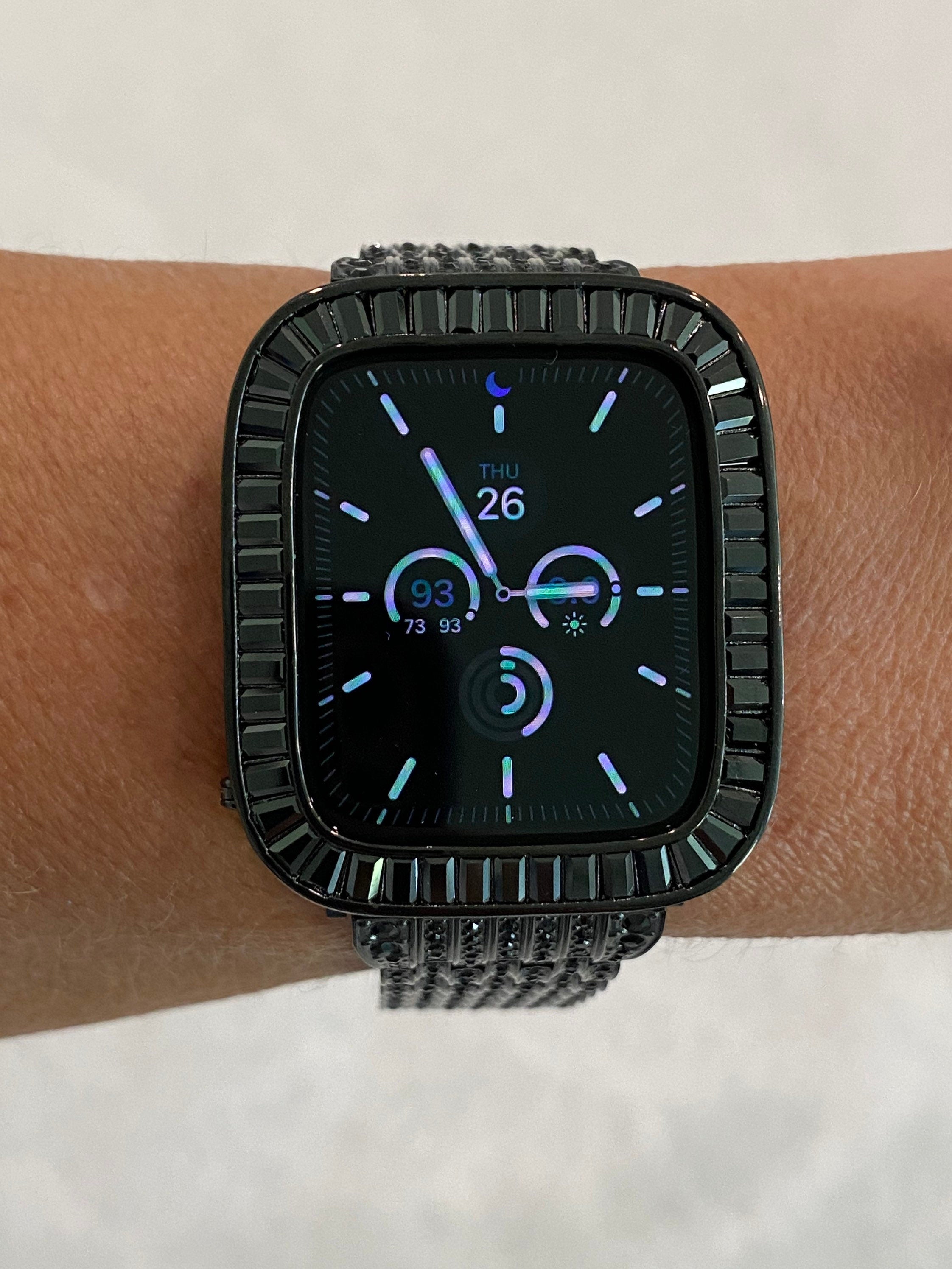 Series 2-10 Apple Watch Band Black on Black Swarovski Crystals & or Apple Watch Cover Lab Diamonds Bezel 38mm-49mm Ultra Bling