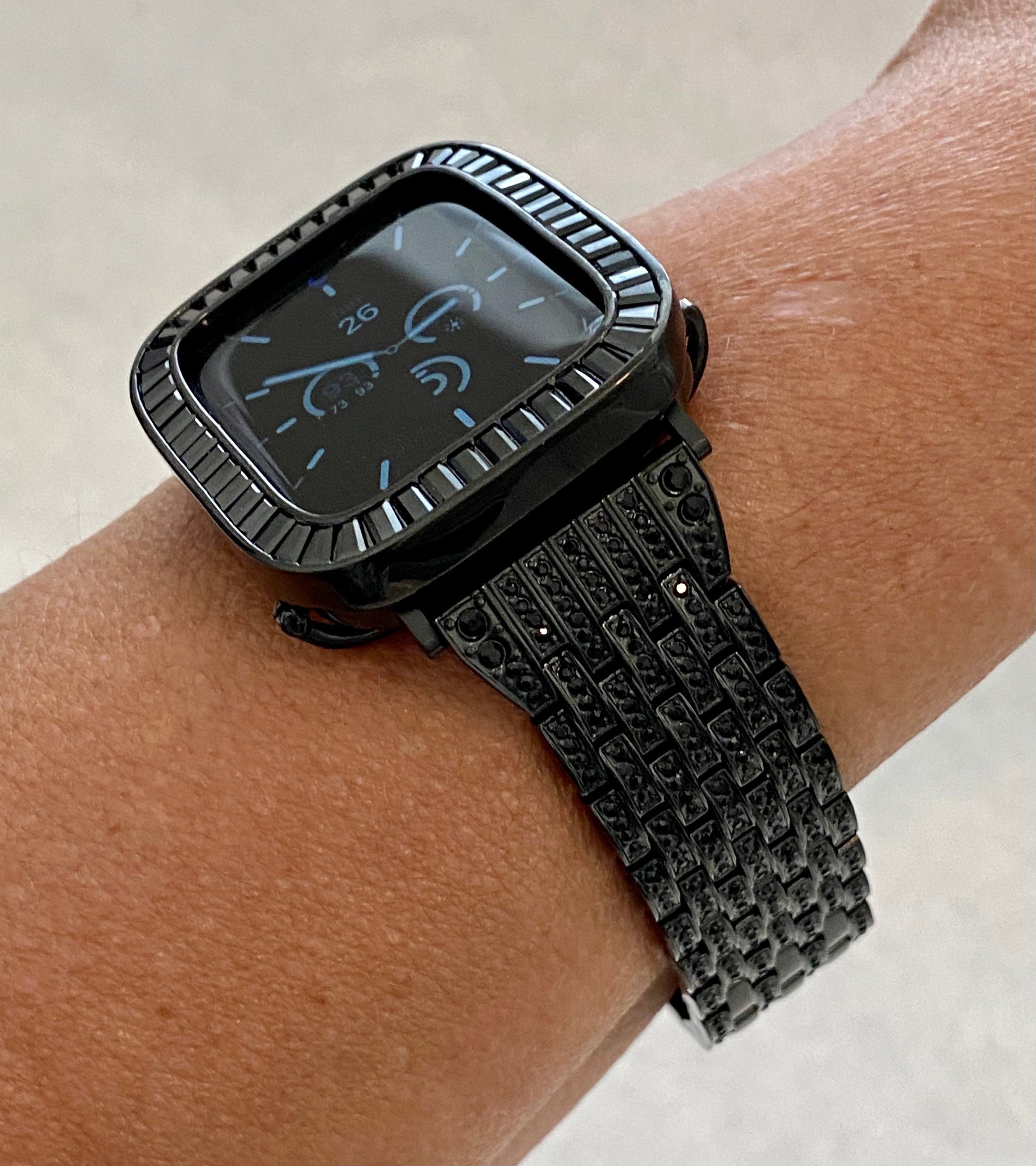 Series 2-10 Apple Watch Band Black on Black Swarovski Crystals & or Apple Watch Cover Lab Diamonds Bezel 38mm-49mm Ultra Bling