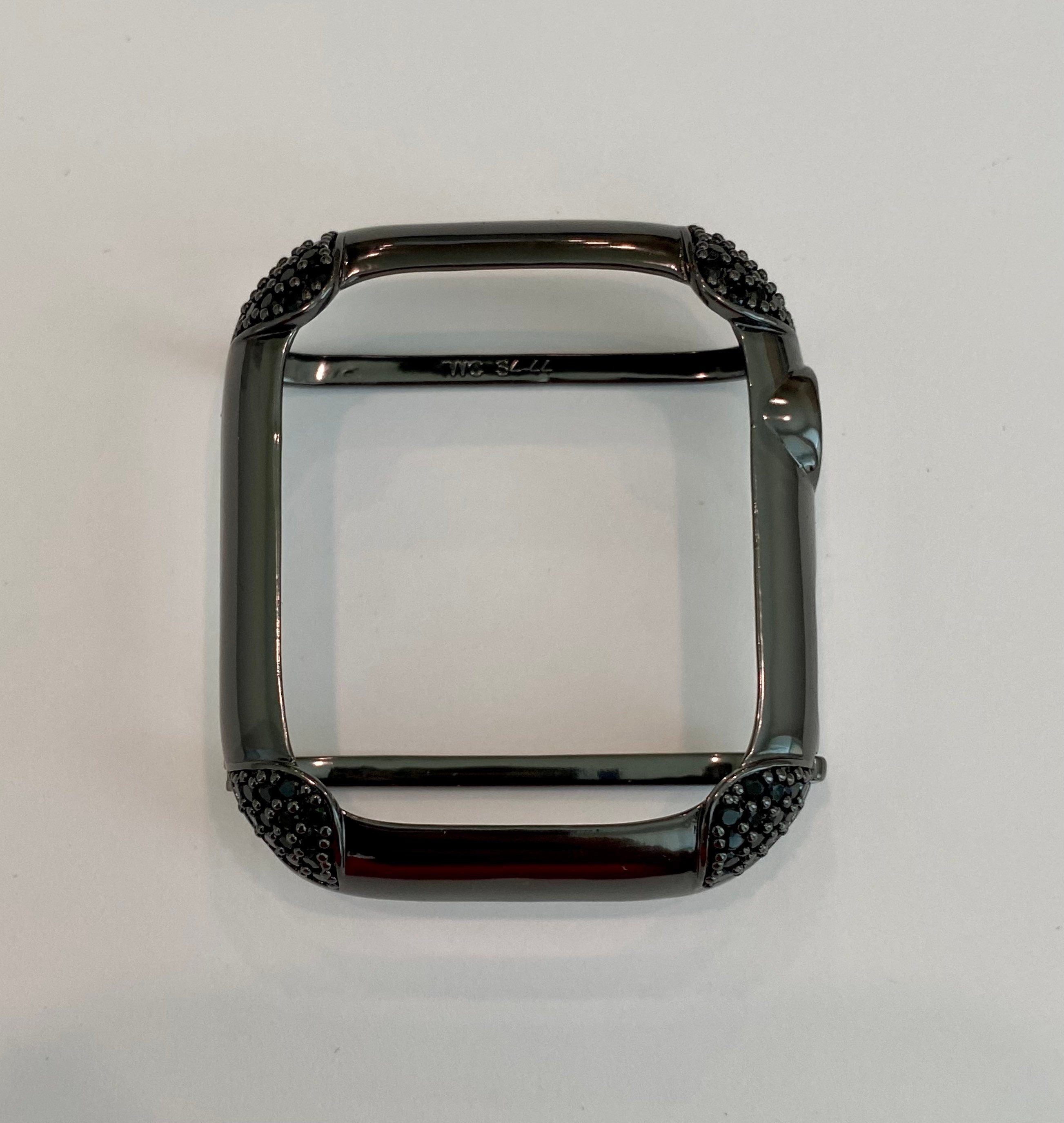Apple Watch Bezel Cover 40mm 44mm Pave Lab Diamond Corners in Silver, Rose Gold, Yellow Gold, Black on Black Final Sale