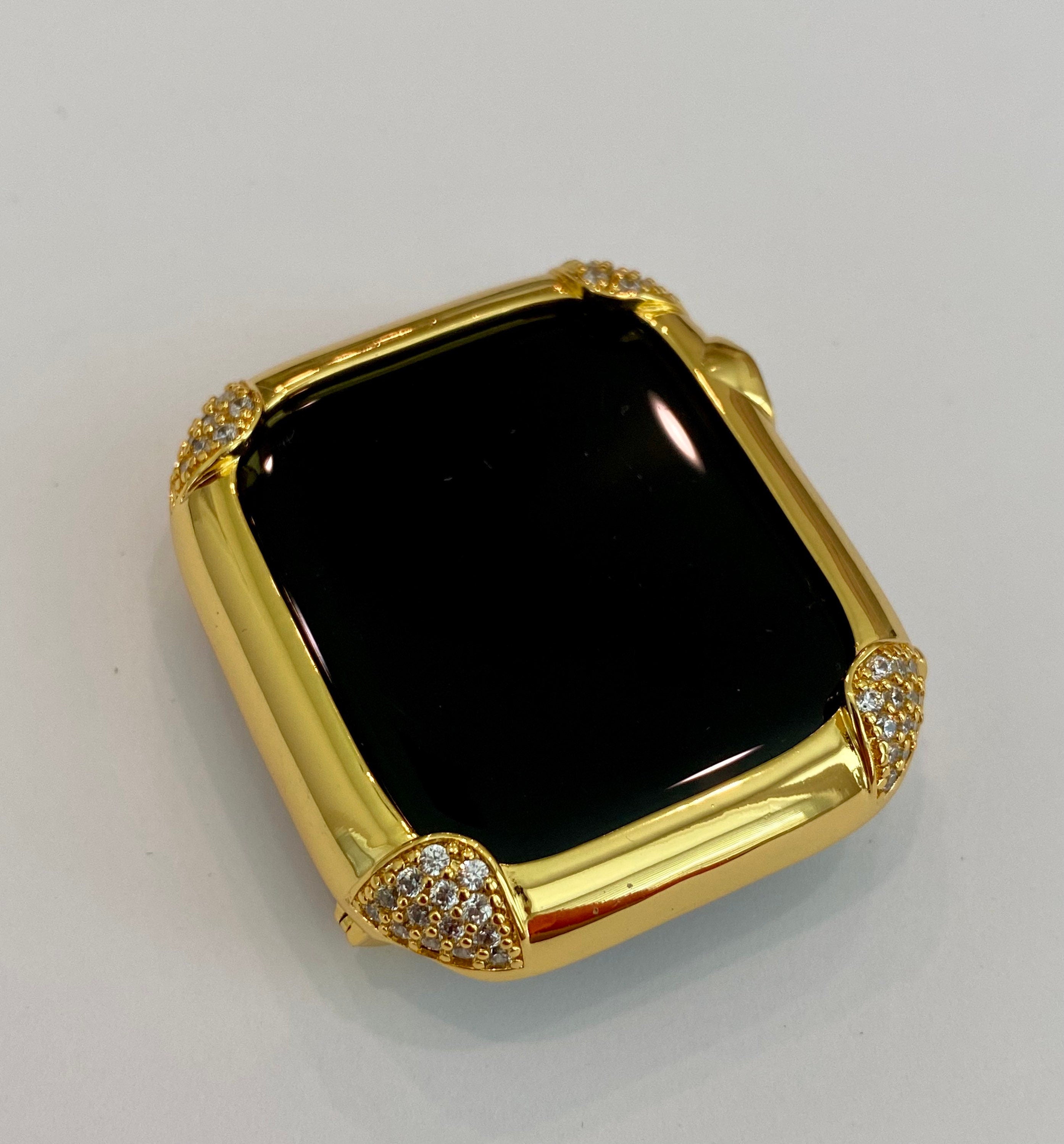 Apple Watch Bezel Cover 40mm 44mm Pave Lab Diamond Corners in Silver, Rose Gold, Yellow Gold, Black on Black Final Sale