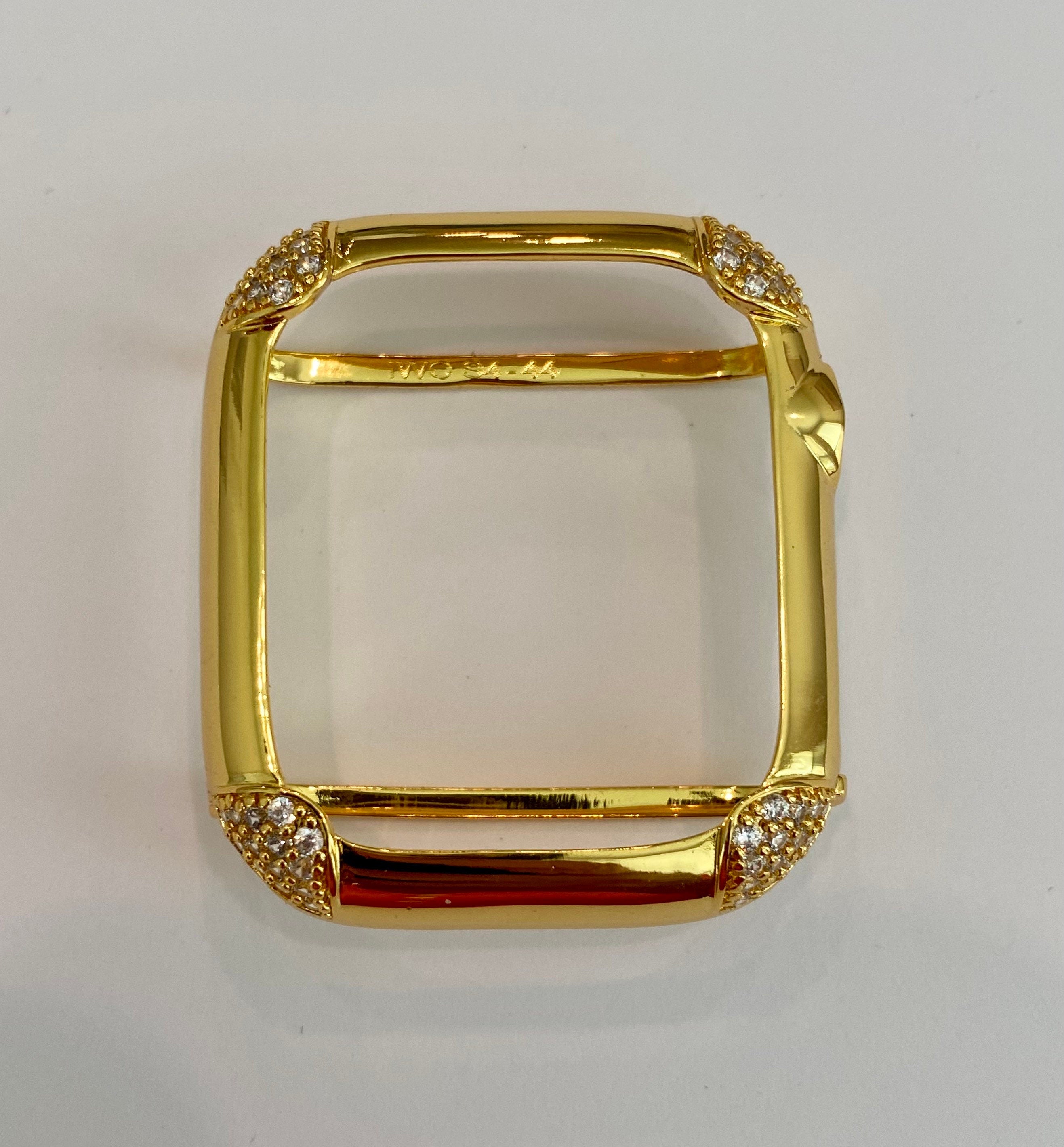 Apple Watch Bezel Cover 40mm 44mm Pave Lab Diamond Corners in Silver, Rose Gold, Yellow Gold, Black on Black Final Sale