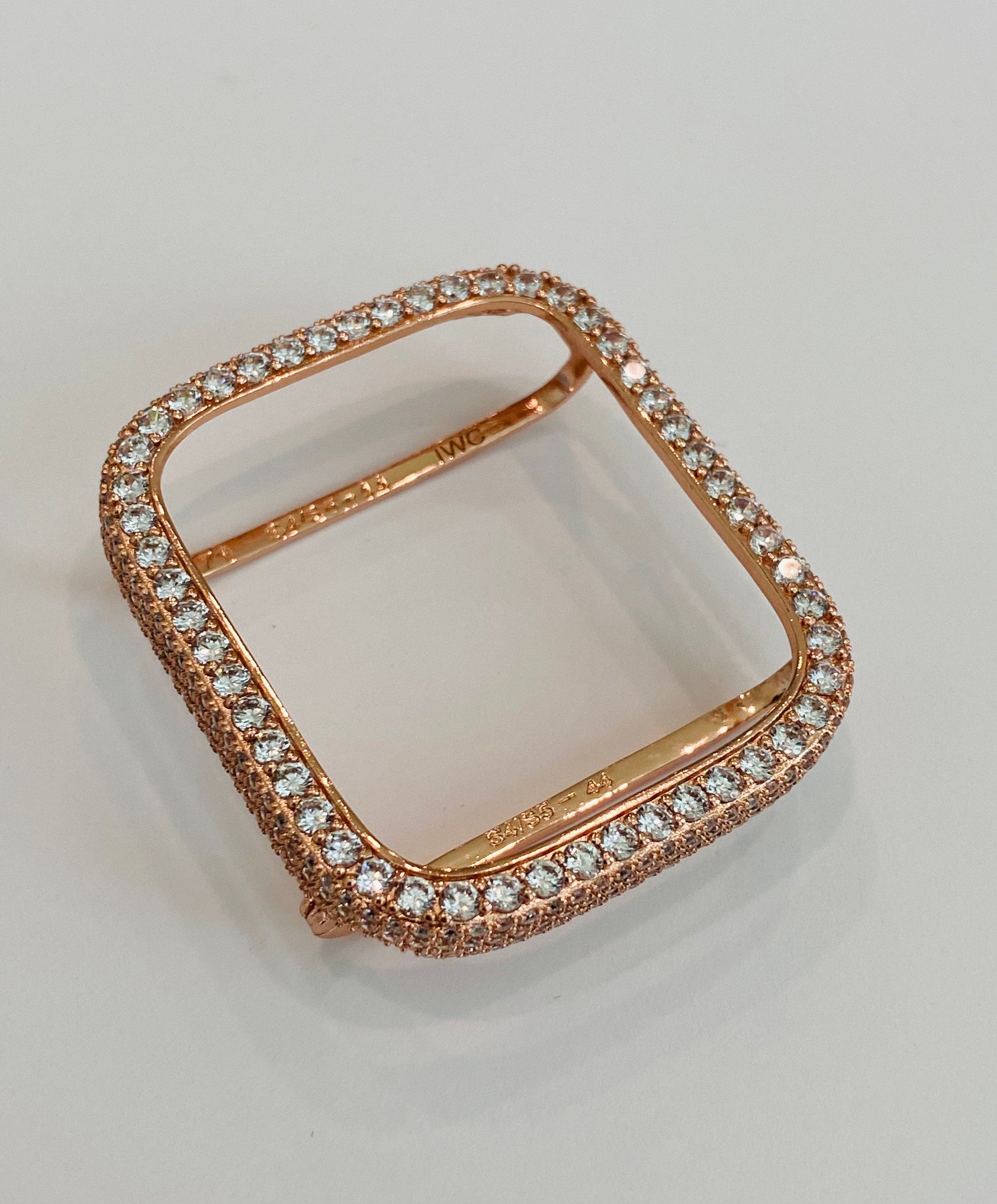 Series 7-8 Apple Watch Bezel Cover 38mm-45mm with 2.5mm Lab Diamonds Silver, Rose Gold, Yellow Gold, Black on Black Smartwatch Bumper