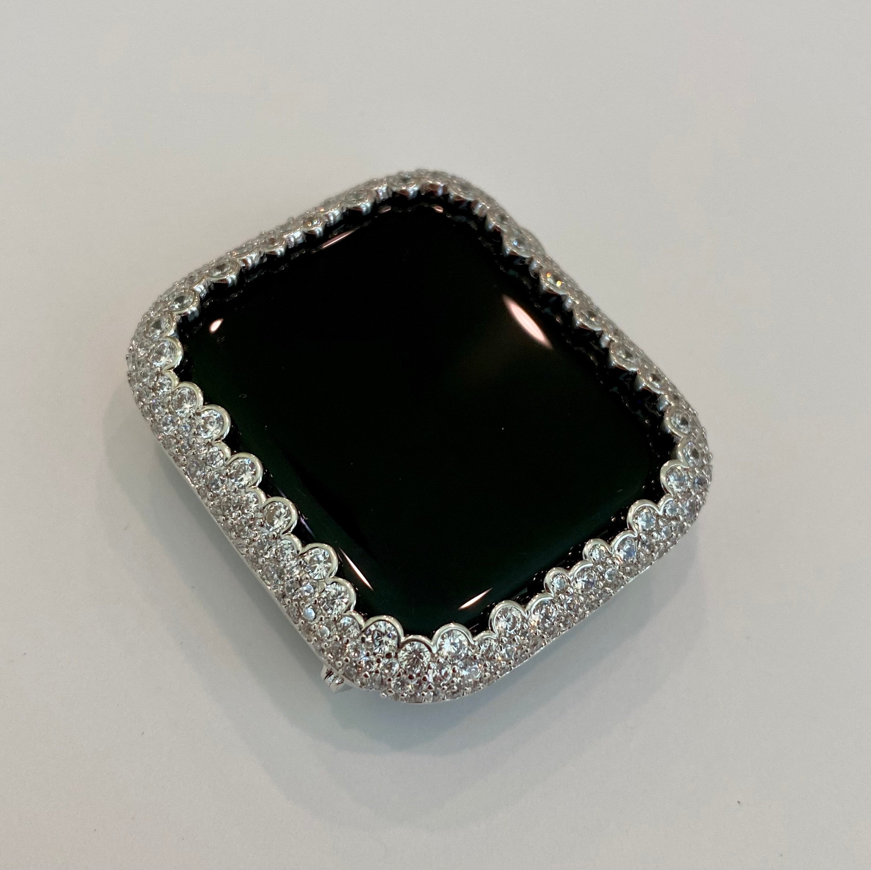 Series 7,8 Apple Watch Case Cover 41mm 45mm Lab Diamond Bezel 38 40 42 44mm in Silver, Rose Gold, Yellow Gold, Black on Black