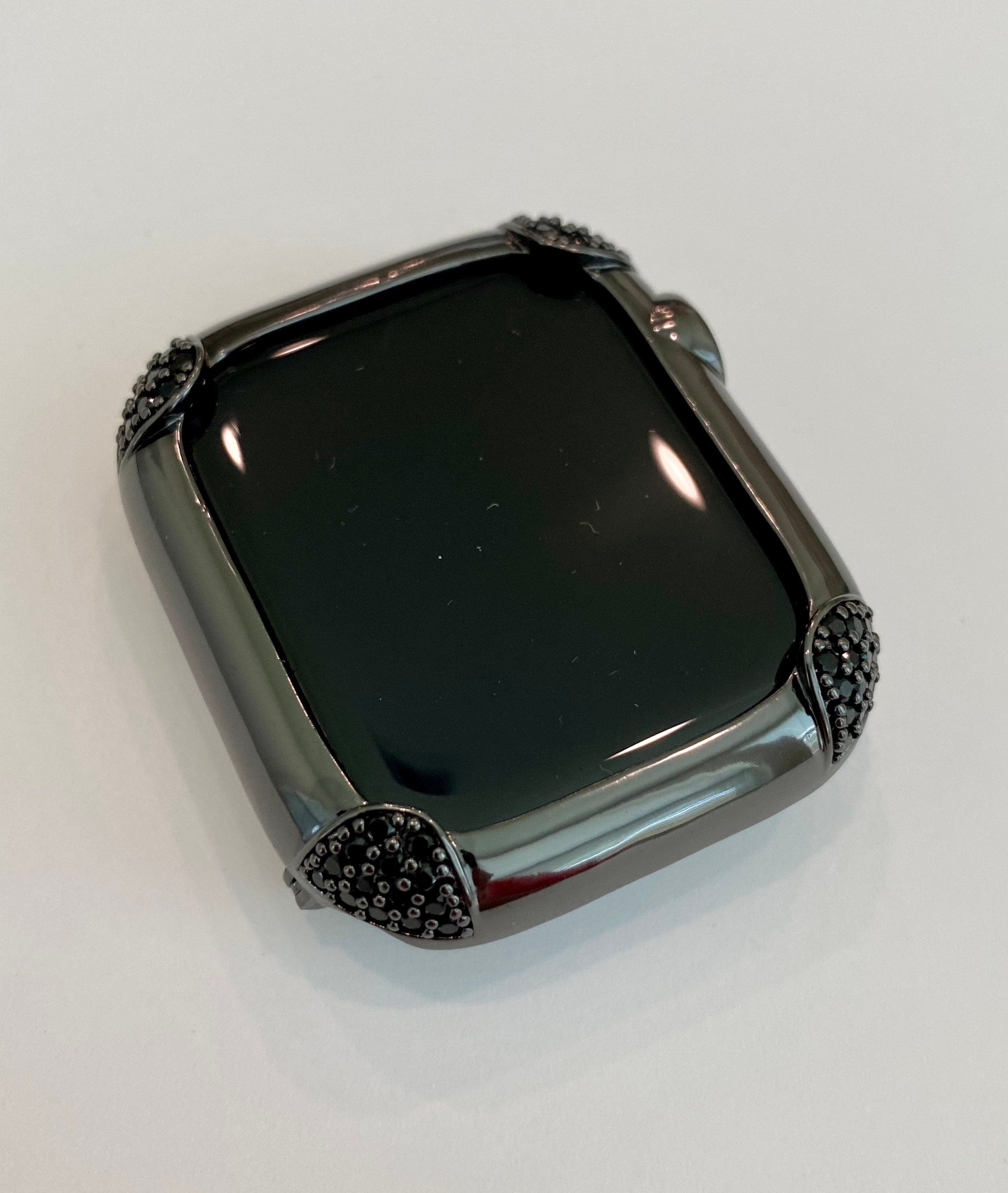 Apple Watch Bezel Cover 40mm 44mm Pave Lab Diamond Corners in Silver, Rose Gold, Yellow Gold, Black on Black Final Sale