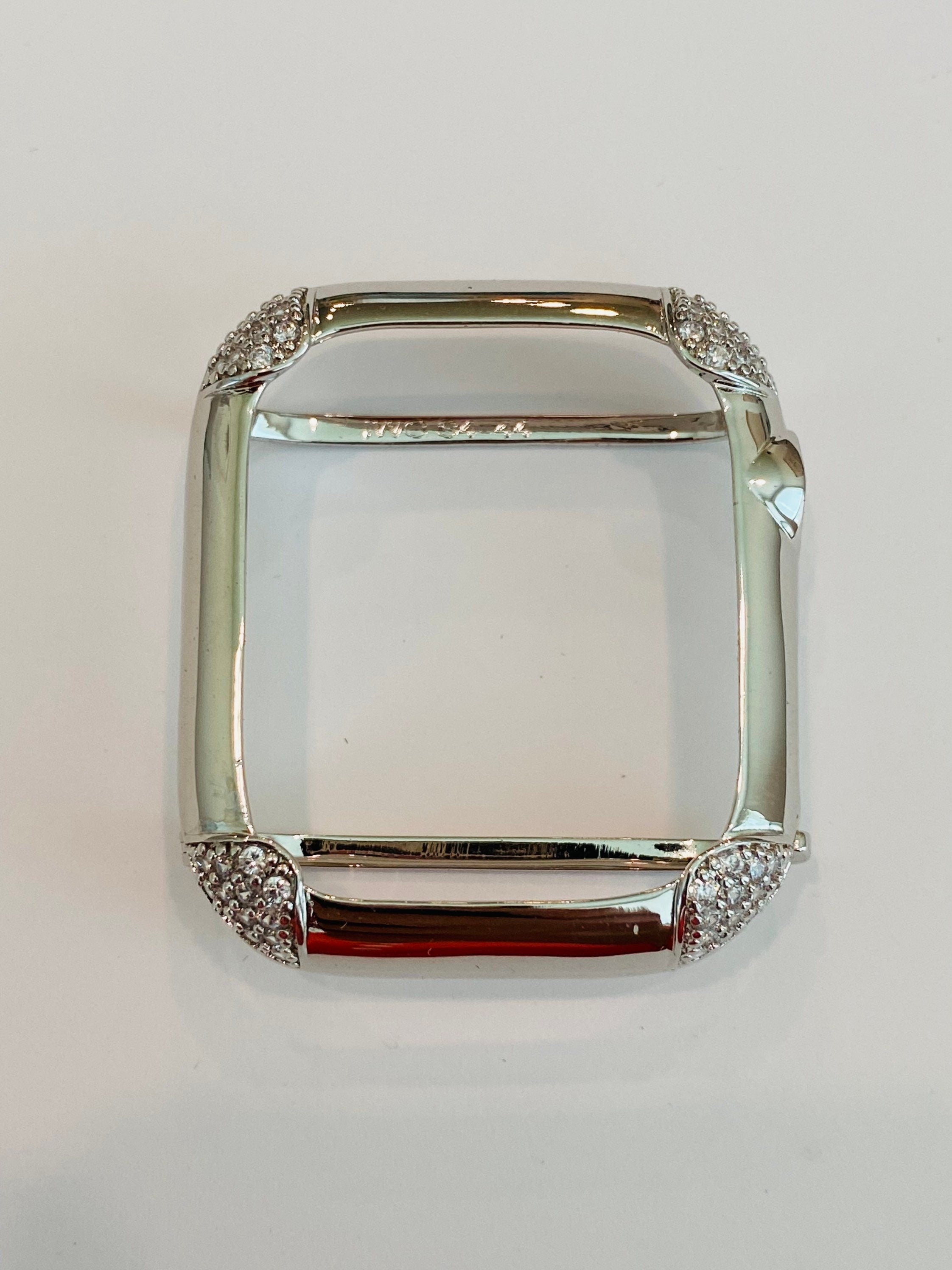 Apple Watch Bezel Cover 40mm 44mm Pave Lab Diamond Corners in Silver, Rose Gold, Yellow Gold, Black on Black Final Sale