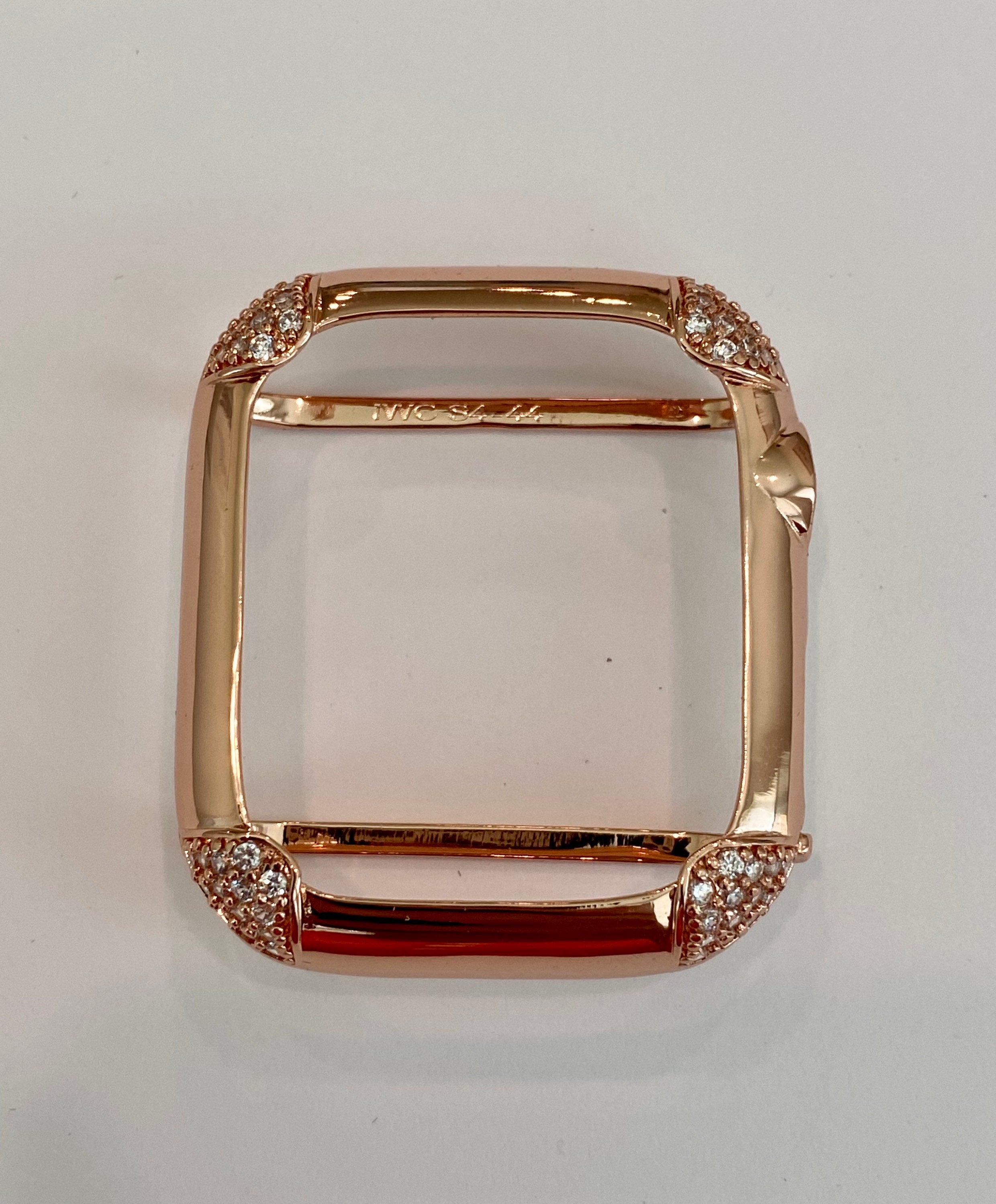 Apple Watch Bezel Cover 40mm 44mm Pave Lab Diamond Corners in Silver, Rose Gold, Yellow Gold, Black on Black Final Sale