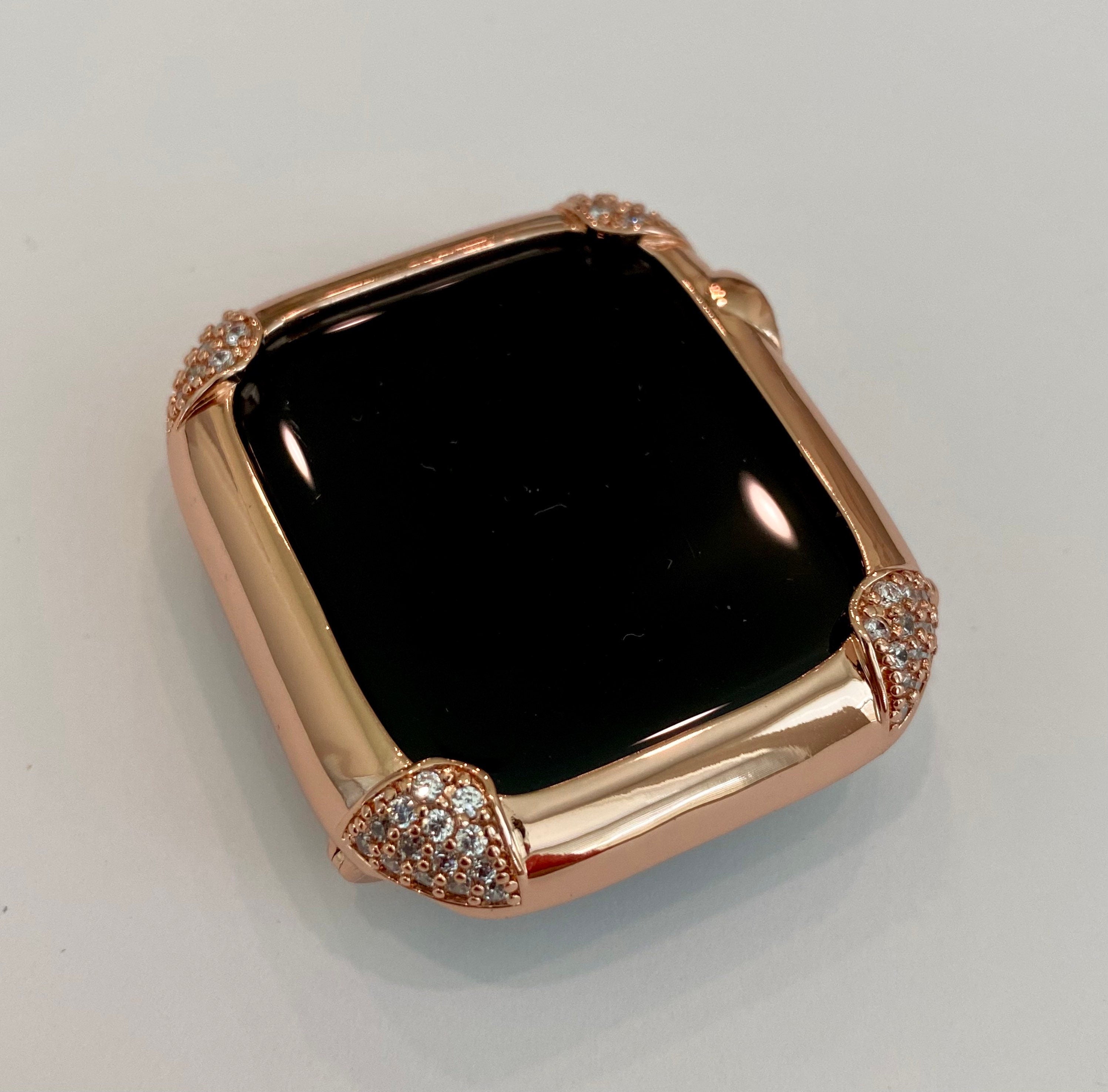 Apple Watch Bezel Cover 40mm 44mm Pave Lab Diamond Corners in Silver, Rose Gold, Yellow Gold, Black on Black Final Sale