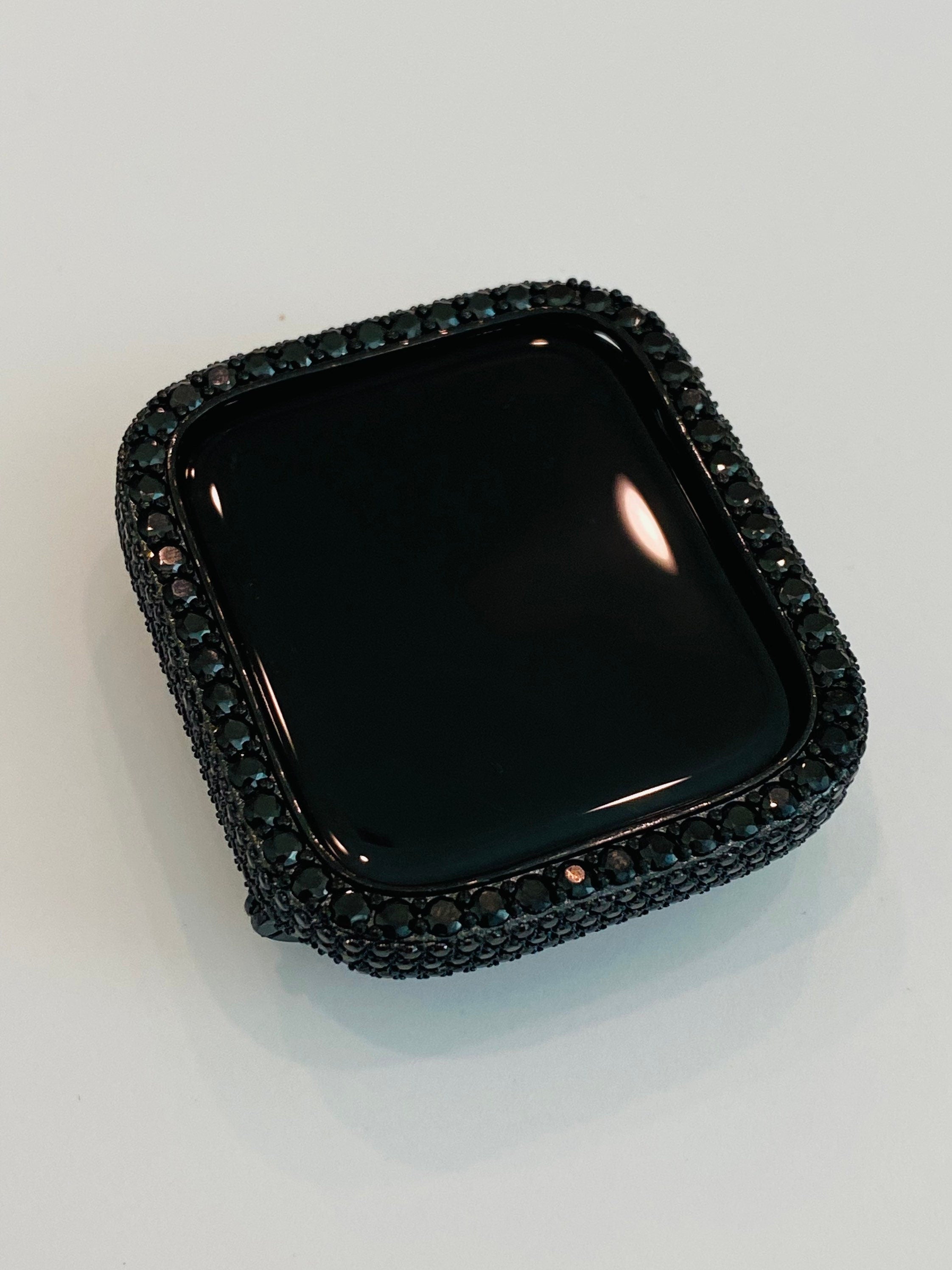 Series 7-8 Apple Watch Bezel Cover 38mm-45mm with 2.5mm Lab Diamonds Silver, Rose Gold, Yellow Gold, Black on Black Smartwatch Bumper