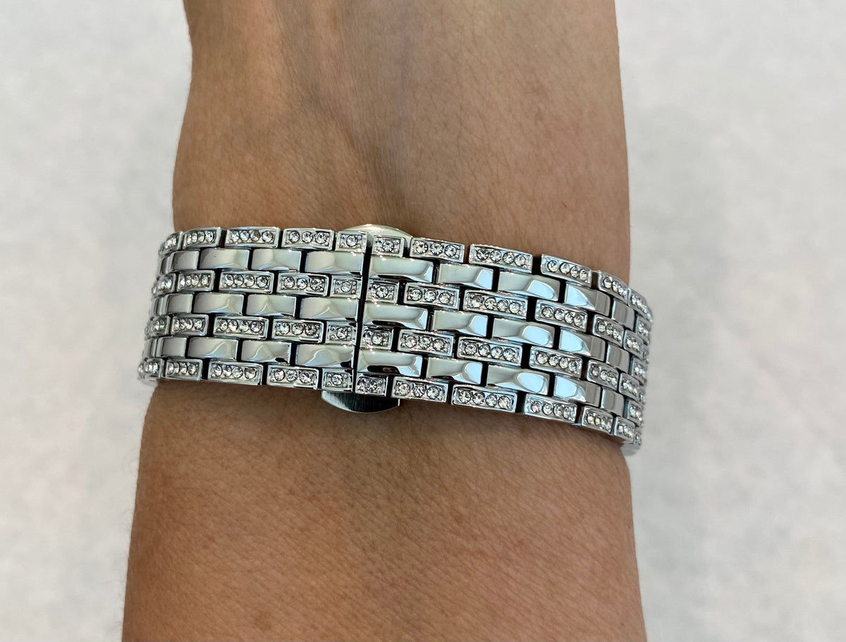 Custom Silver Apple Watch Band Stainless Steel Pave High End Crystals & or Apple Watch Case Lab Diamond Baguette Bezel Bling 40mm-45mm