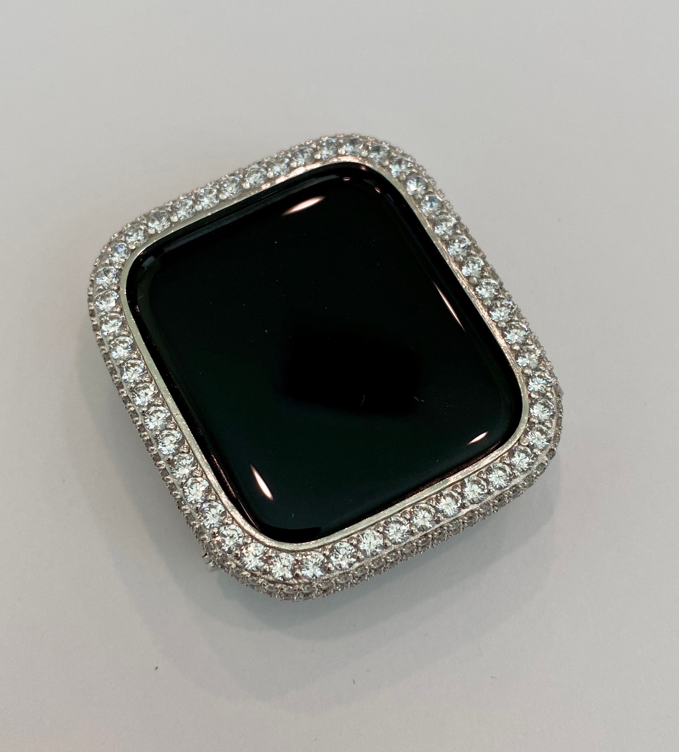 Silver Apple Watch Band Swarovski Crystal Baguettes Stainless Steel & or Apple Watch Cover Lab Diamond Bezel 38-49mm Ultra Series 10 - 11