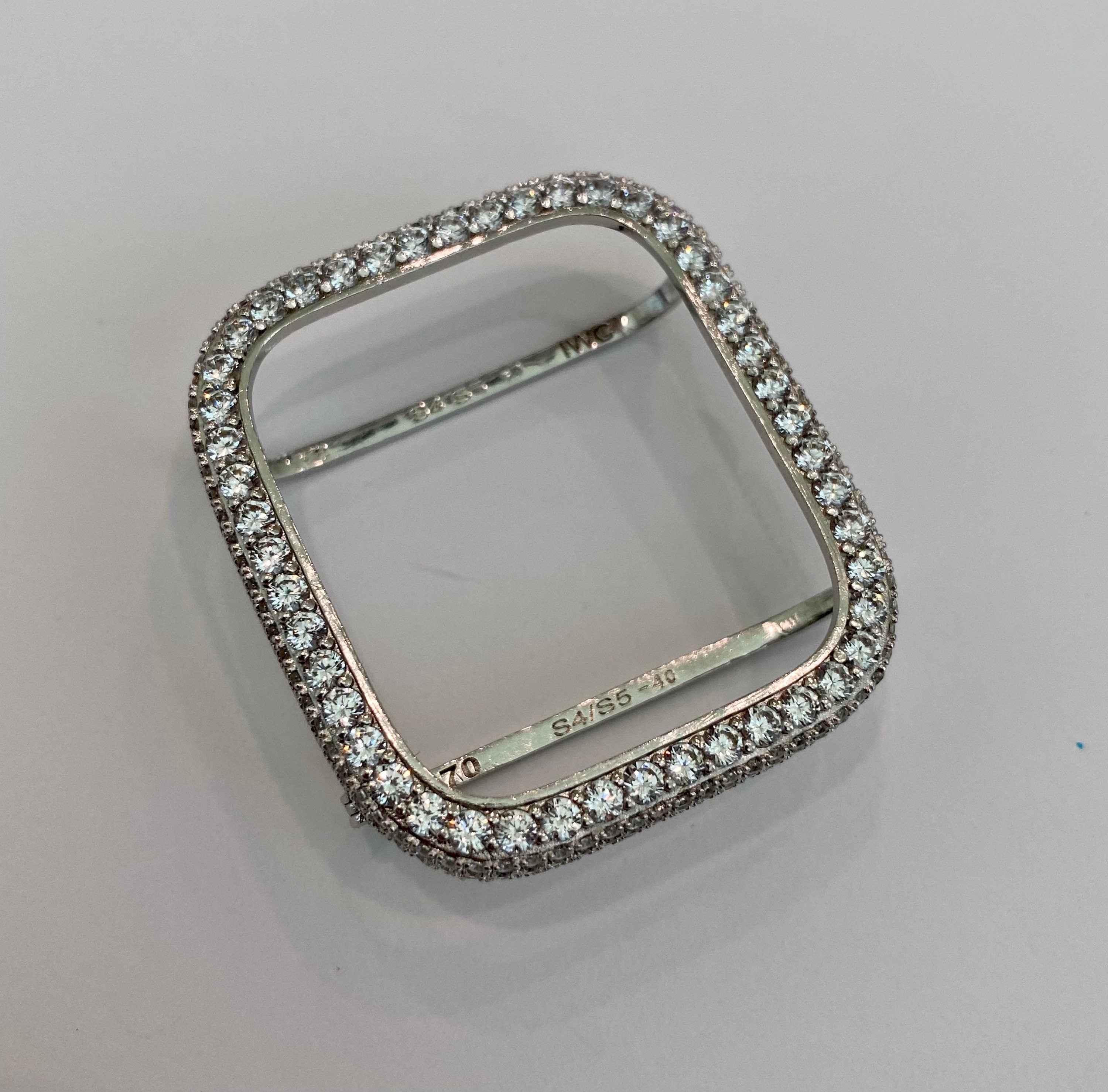 Silver Apple Watch Band Womens Swarovski Crystal Baguettes 49mm Ultra 41mm 45mm & or Apple Watch Cover Lab Diamond Smartwatch Bumper 38-45mm