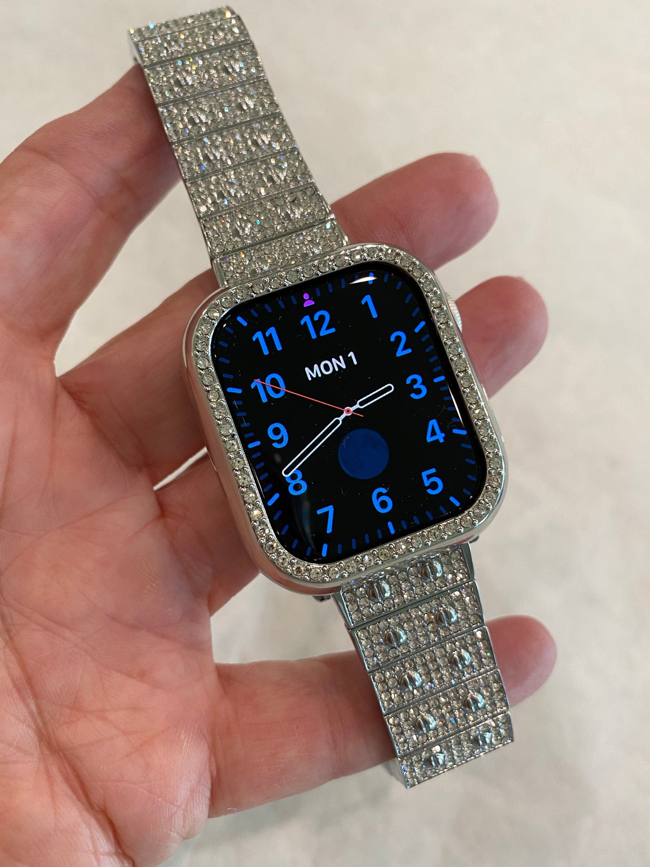 Series 10 Apple Watch Band Silver 41mm 42mm 45mm 49mm Ultra & or Swarovski Crystal Apple Watch Case For Iphone Watch Protective Apple Face