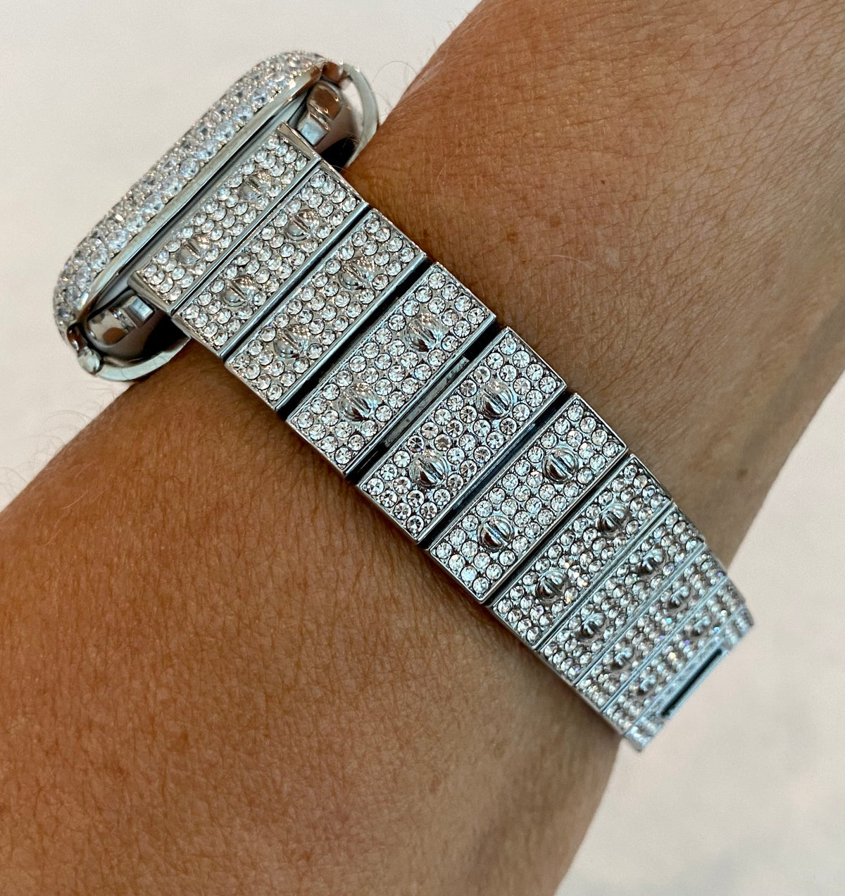 Apple Watch Band White Gold 41mm 45mm 49mm Swarovski Crystals & or Apple Watch Cover Lab Diamond Bezel Case Smartwatch Bumper 38mm-46mm