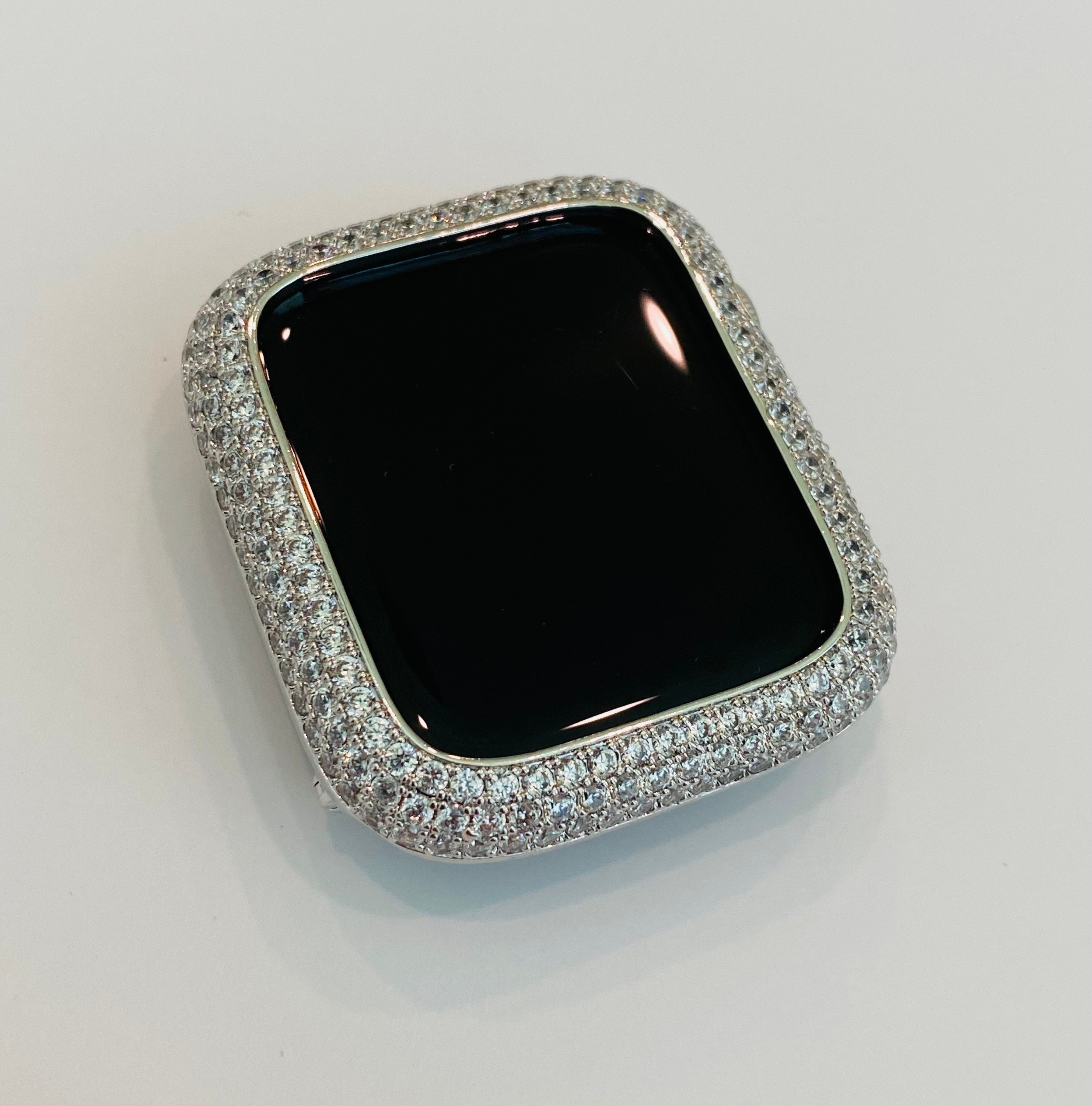 Pave Apple Watch Band Women Silver Swarovski Crystal 38mm-49mm & or Apple Watch Cover Lab Diamond Bezel Bling Iwatch Case Series 10