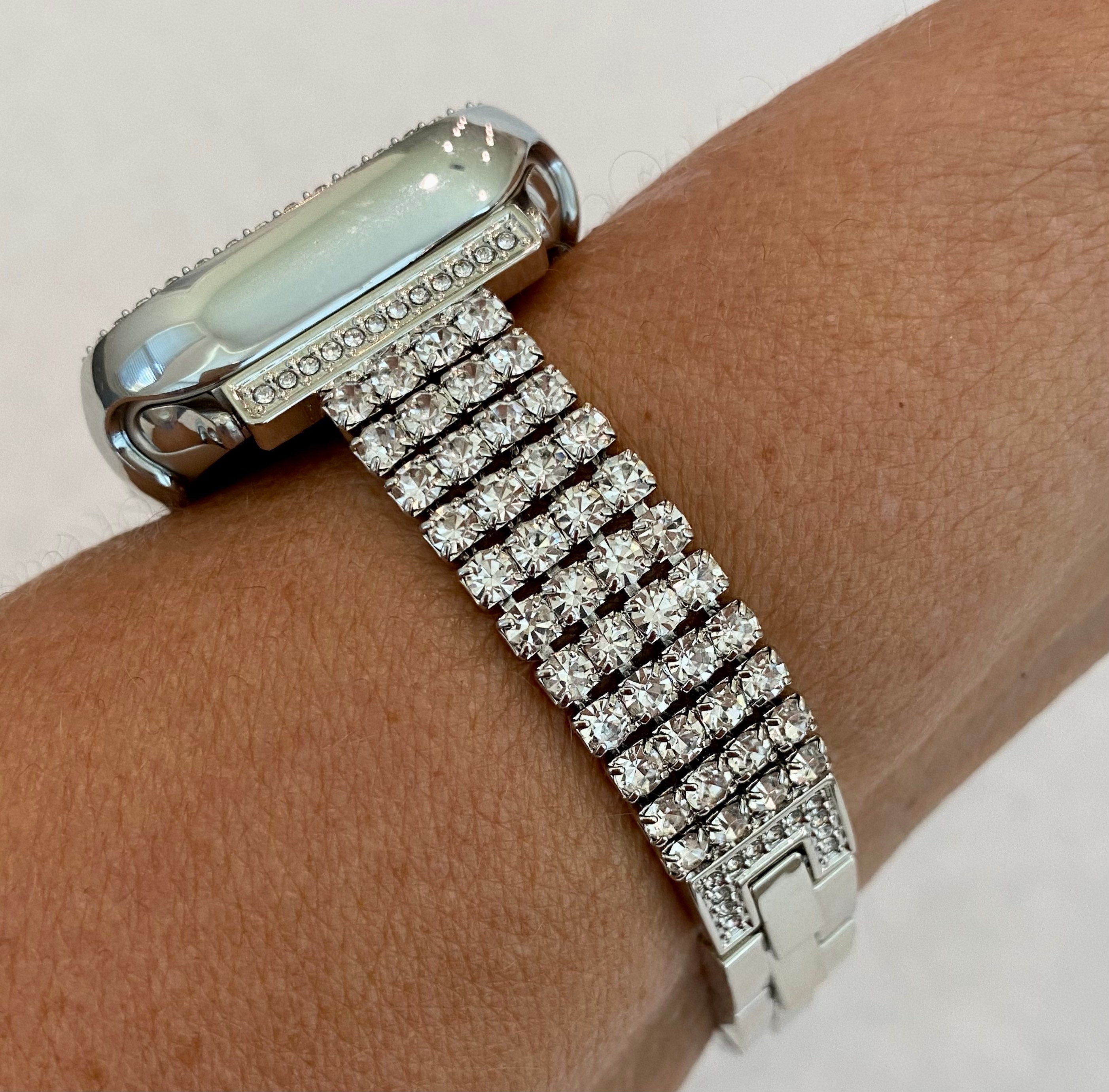 Silver Apple Watch Band Swarovski Crystal Bracelet & or Apple Watch Cover for Iphone Watch Rhinestone 41mm 42mm 45mm 46mm 49mm Series 10