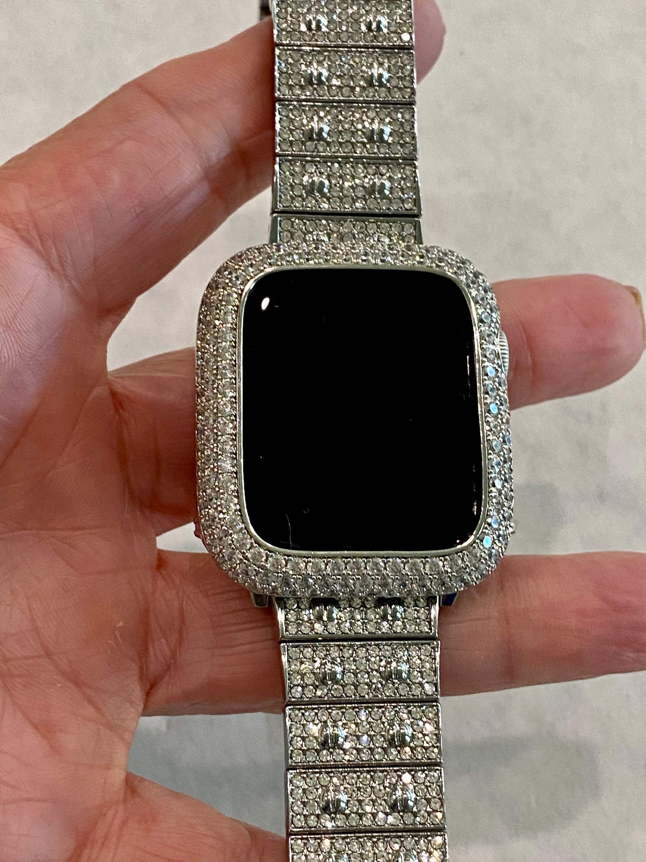 Silver Apple Watch Band Swarovski Crystal 38mm-49mm Series 10 & or Apple Watch Cover Lab Diamond Bezel Iphone Watch Case Iwatch Candy Bling