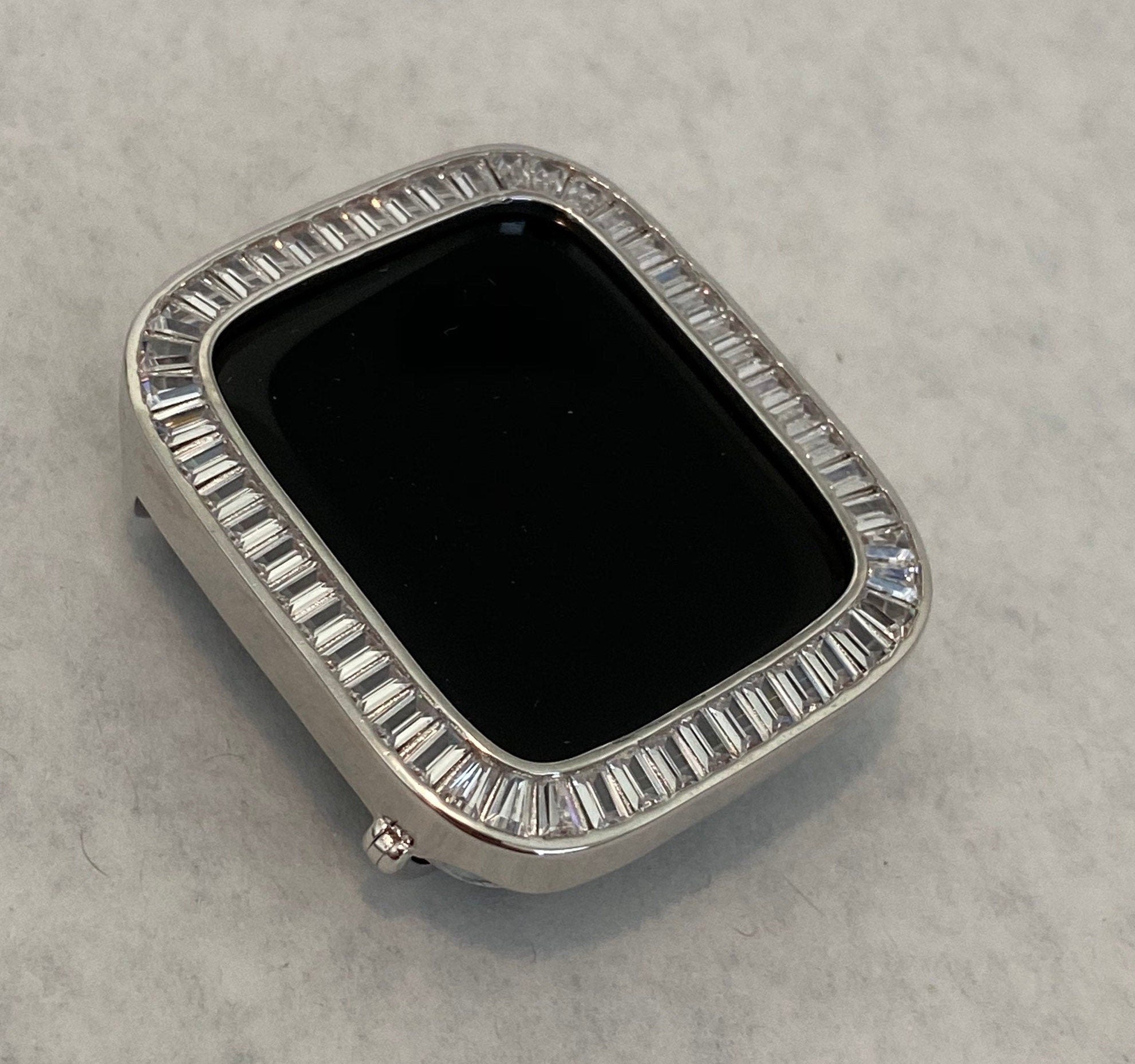 Silver Apple Watch Band Womens Swarovski Crystal & or Apple Watch Case Lab Diamond Baguettes Iphone Watch Cover Iwatch Candy Bling 38mm-45mm