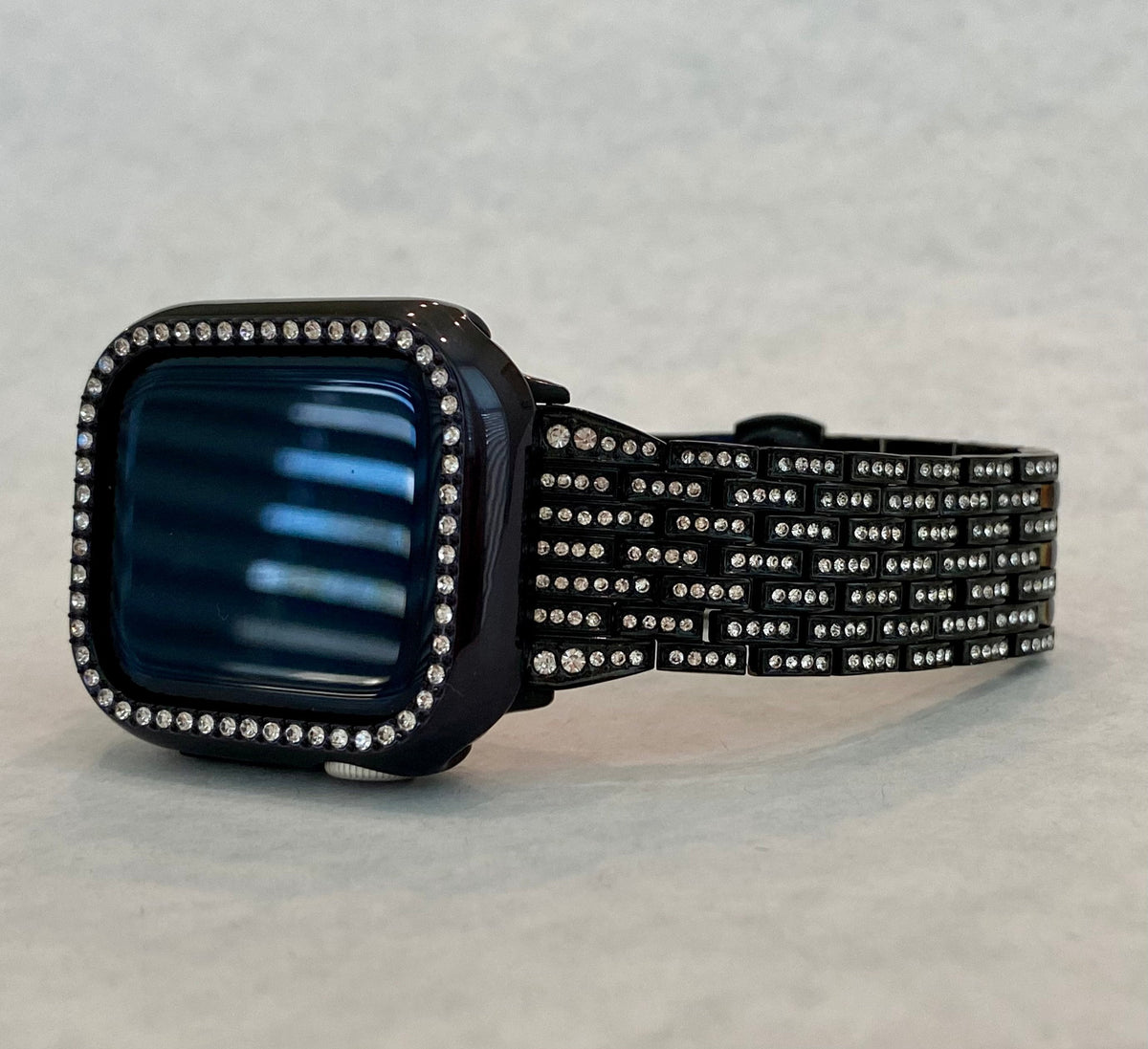 Series 10-11 Black Apple Watch Band Swarovski Crystals 42mm 46mm & or Apple Watch Bezel Iphone Watch Case Protector 41mm 45mm 49mm Bling