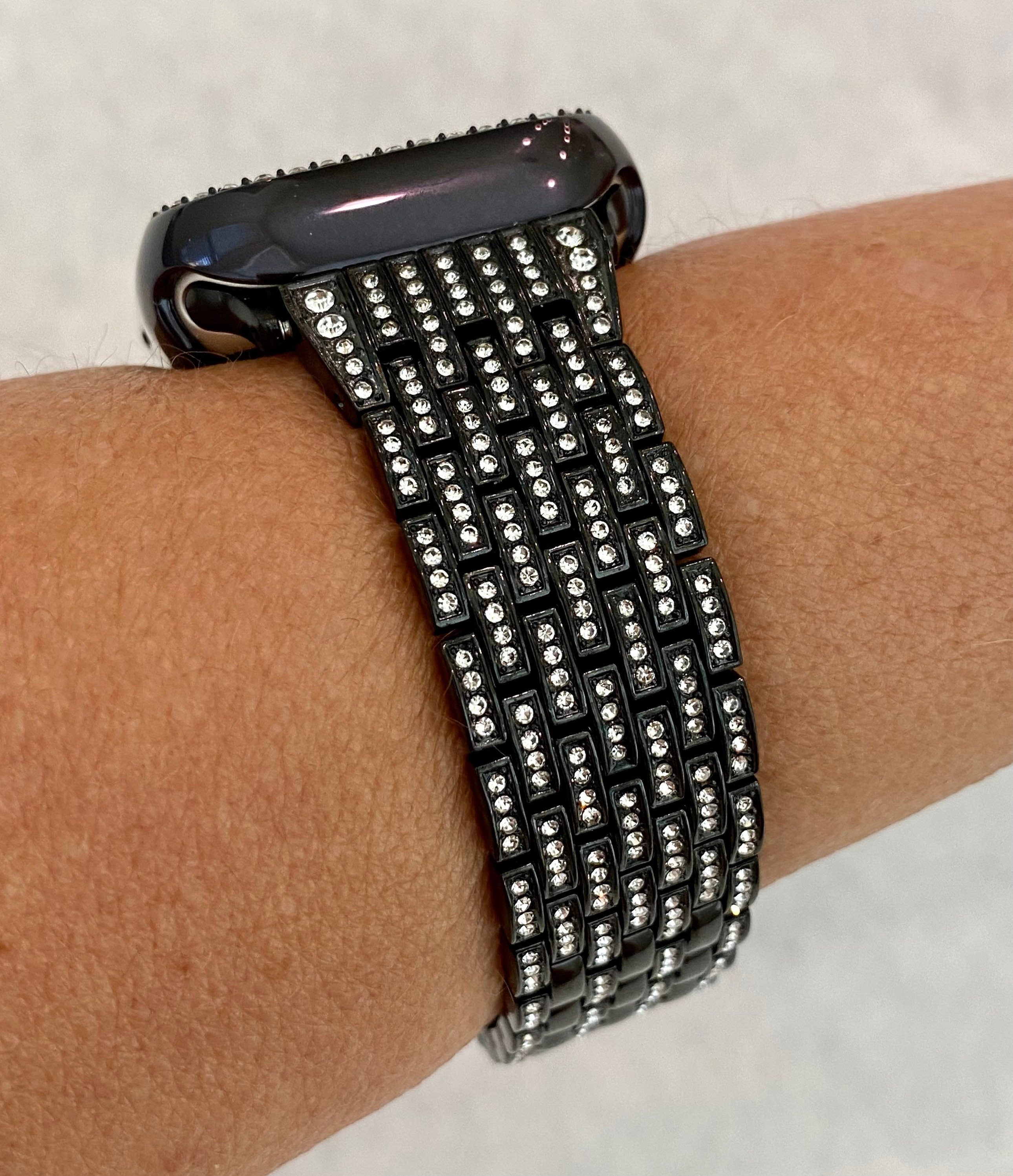 Series 10 Black Apple Watch Band Swarovski Crystals 42mm 46mm & or Apple Watch Bezel Iphone Watch Case Protector 41mm 45mm 49mm Ultra Bling