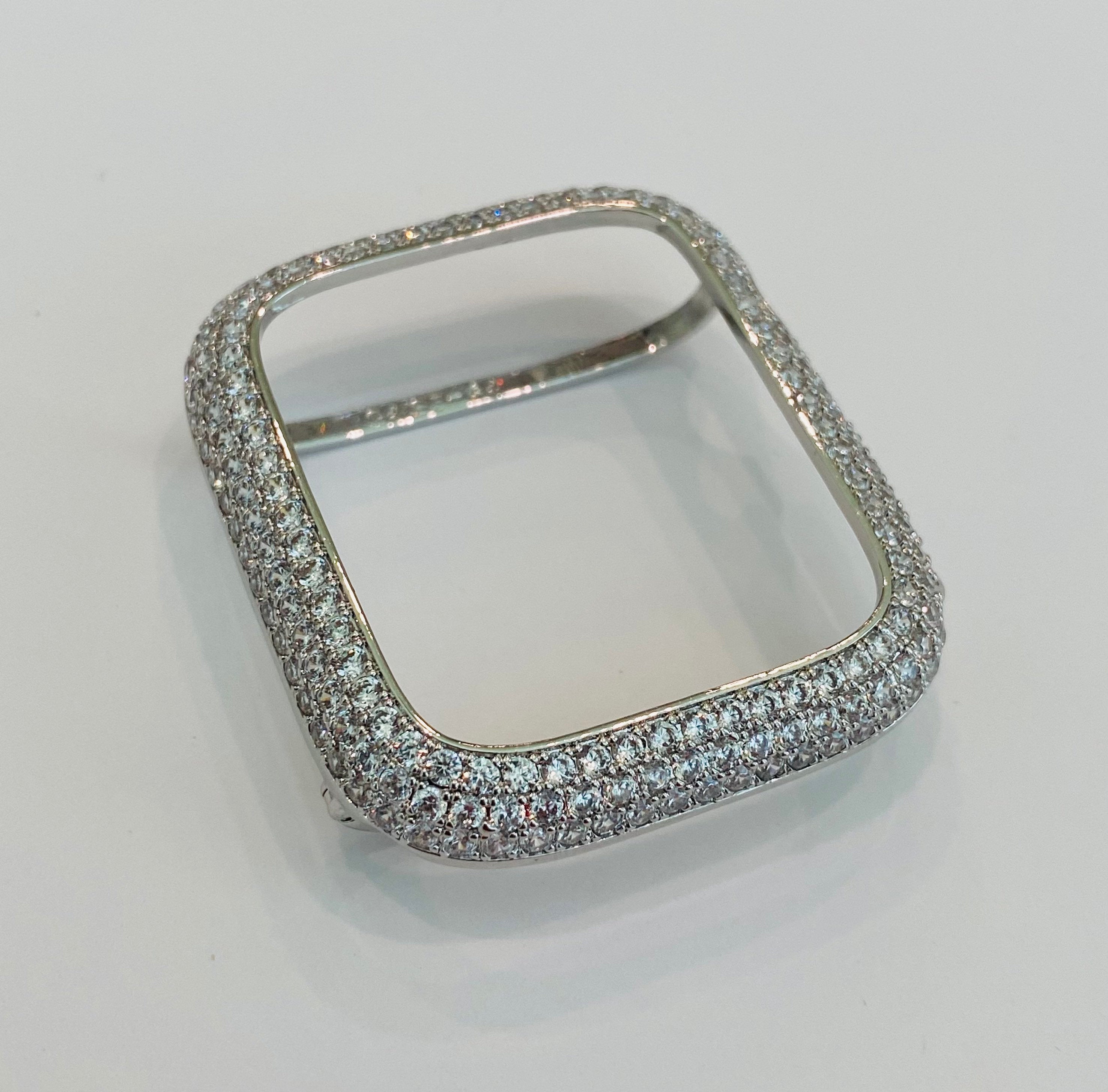 Apple Watch Band White Gold 38mm 40mm 41mm 42mm 44mm 45mm 46mm 49mm Ultra Swarovski Crystal & or Silver Apple Watch Case Lab Diamond Bezel