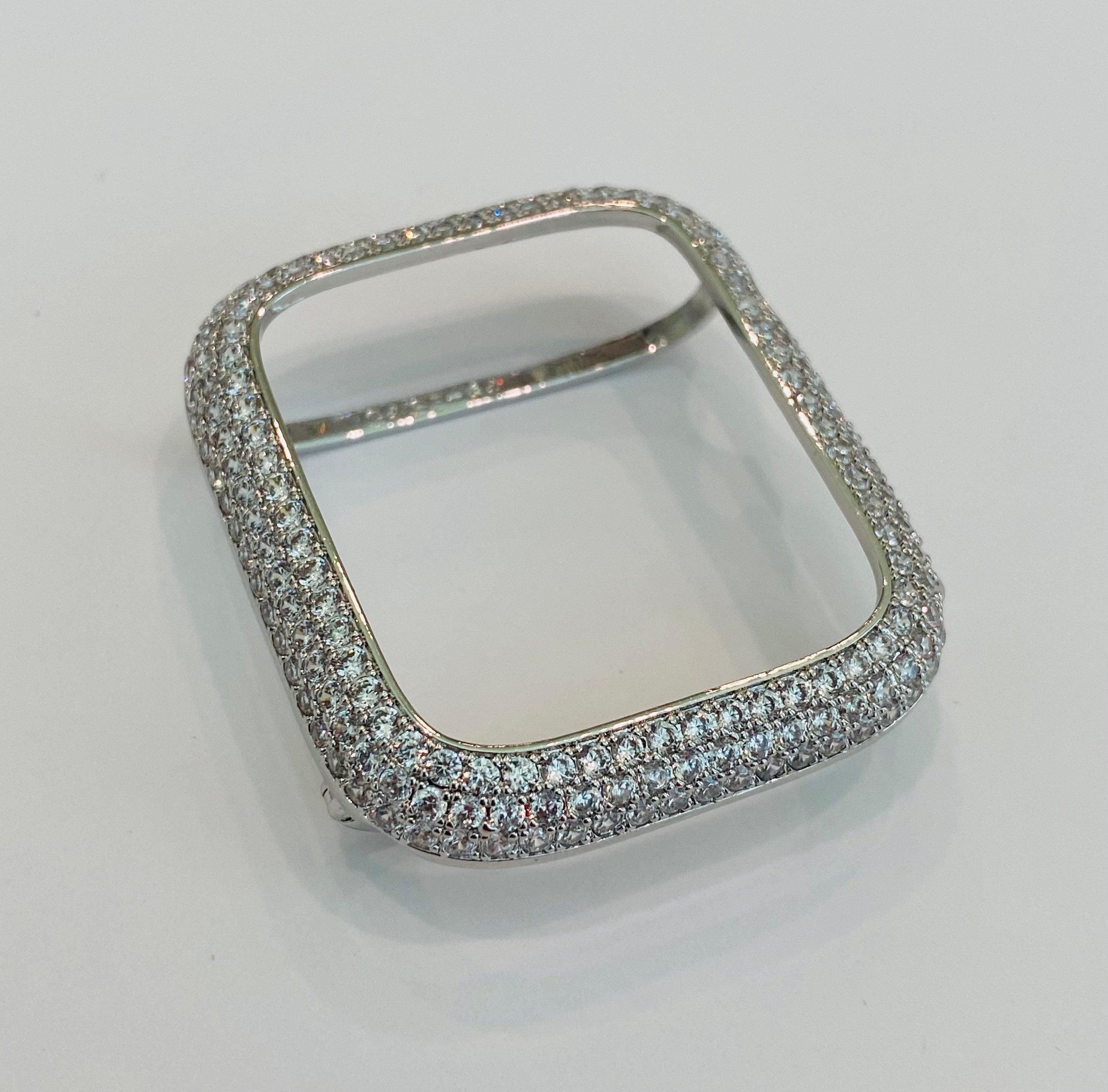 Apple Watch Band White Gold 41mm 45mm 49mm Swarovski Crystals & or Apple Watch Cover Lab Diamond Bezel Case Smartwatch Bumper 38mm-46mm