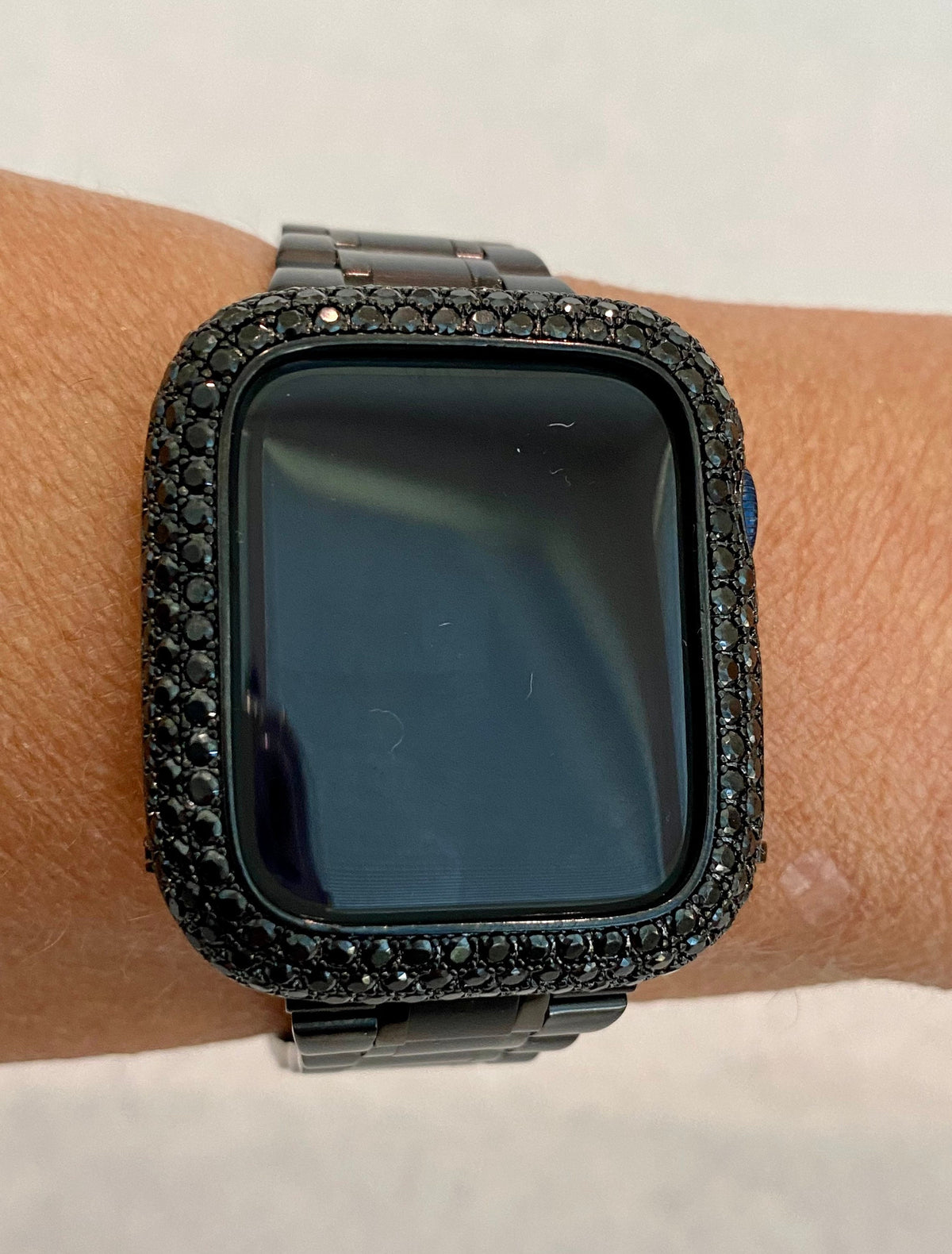 Series 11 Black Apple Watch Band 38mm-49mm Stainless Steel Ultra Thin & or Lab Diamond Bezel Cover Smartwatch Bumper Bling Series 1-11 SE