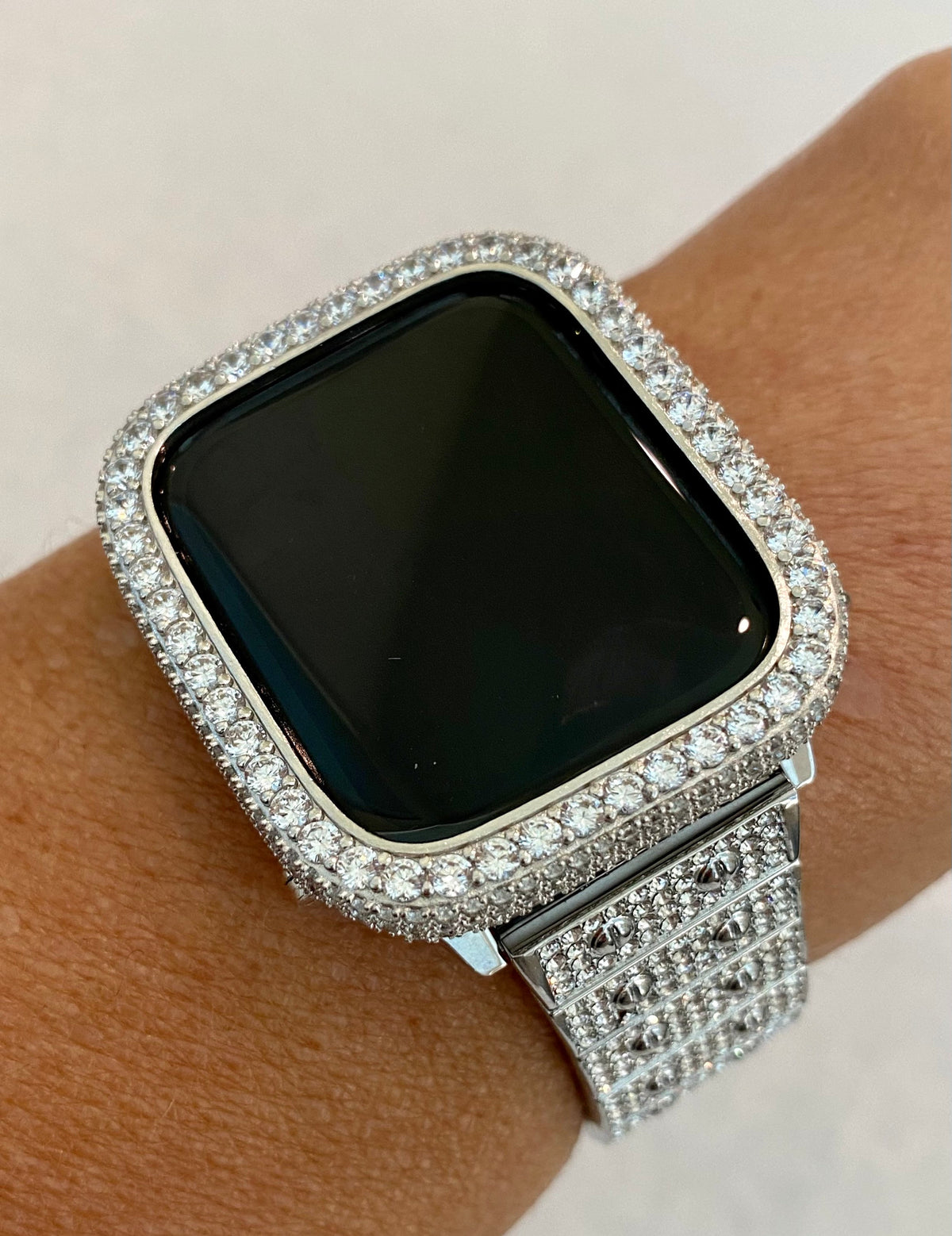 Silver Apple Watch Band 41mm 45mm 49mm Ultra High End Crystal & or Apple Watch Cover Lab Diamond Bezel Bling Smartwatch 38mm 40mm 42mm 44mm