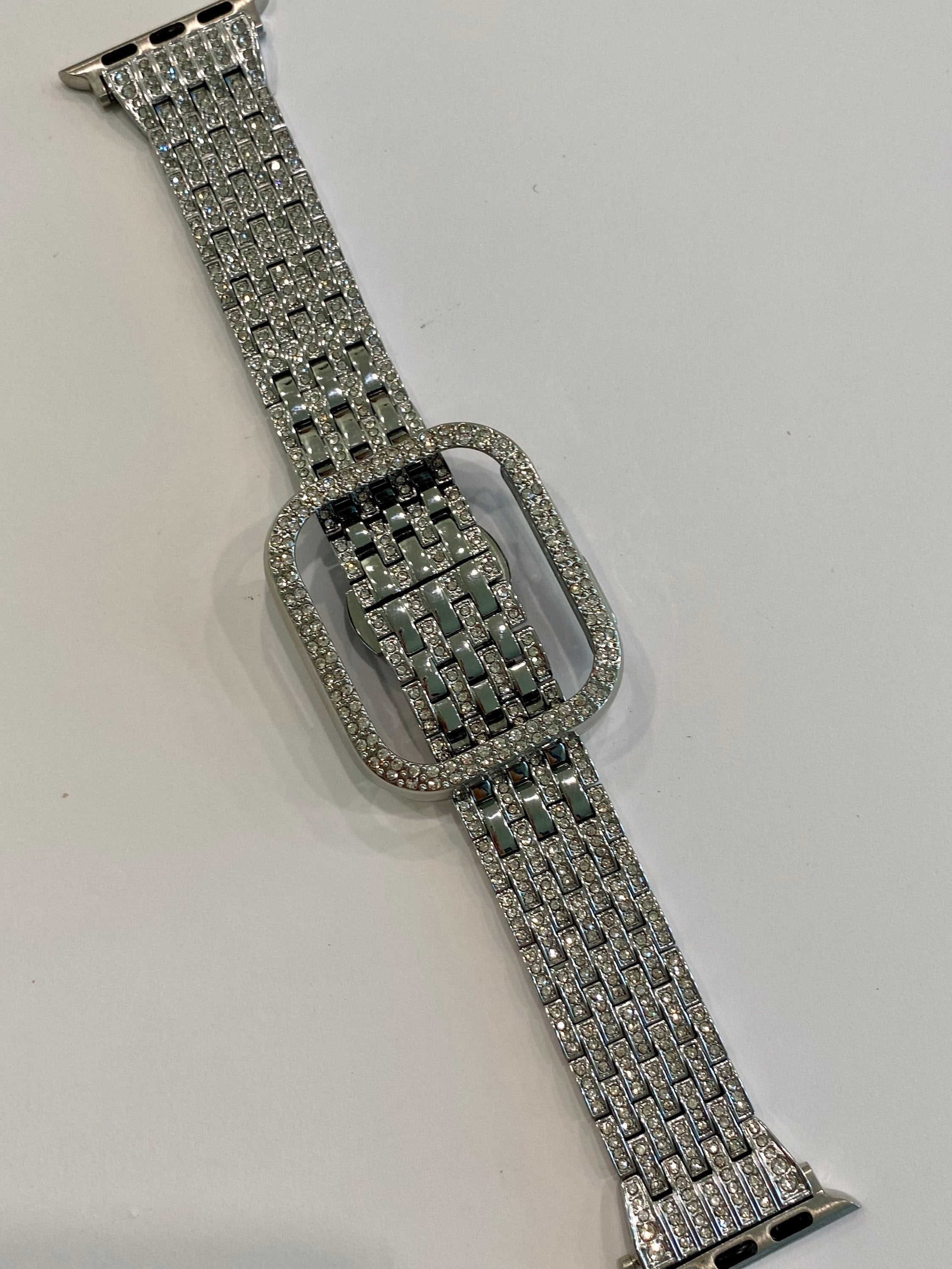 Series 11 Apple Watch Band Silver Stainless Steel Swarovski Crystals & or Apple Watch Cover Protective Apple Watch Bezel 38mm-49mm