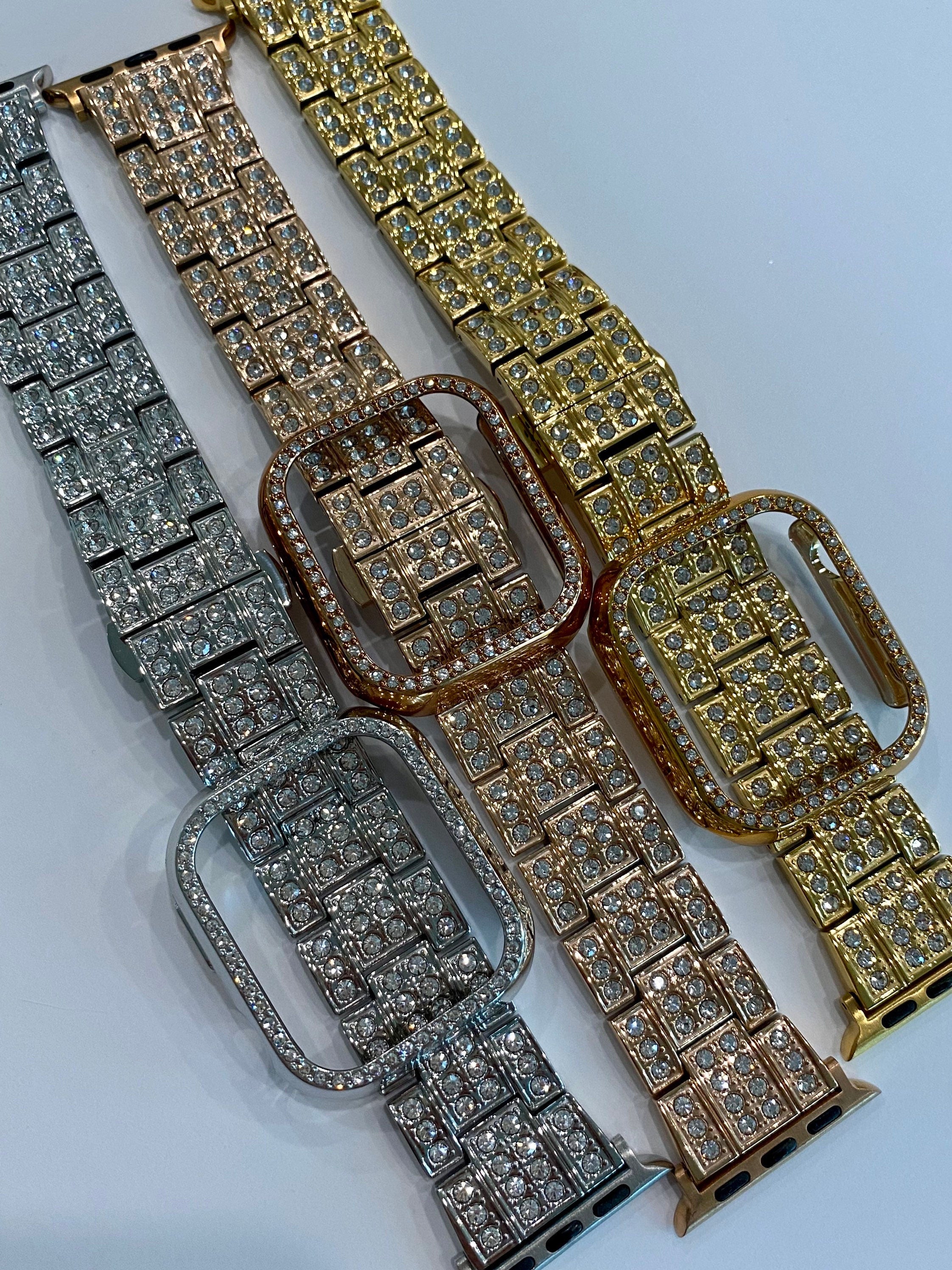 Series 10 Apple Watch Band Stainless Steel Swarovski Crystals & or Apple Watch Cover Protective Iphone Watch Case 42mm 46mm 49mm Ultra