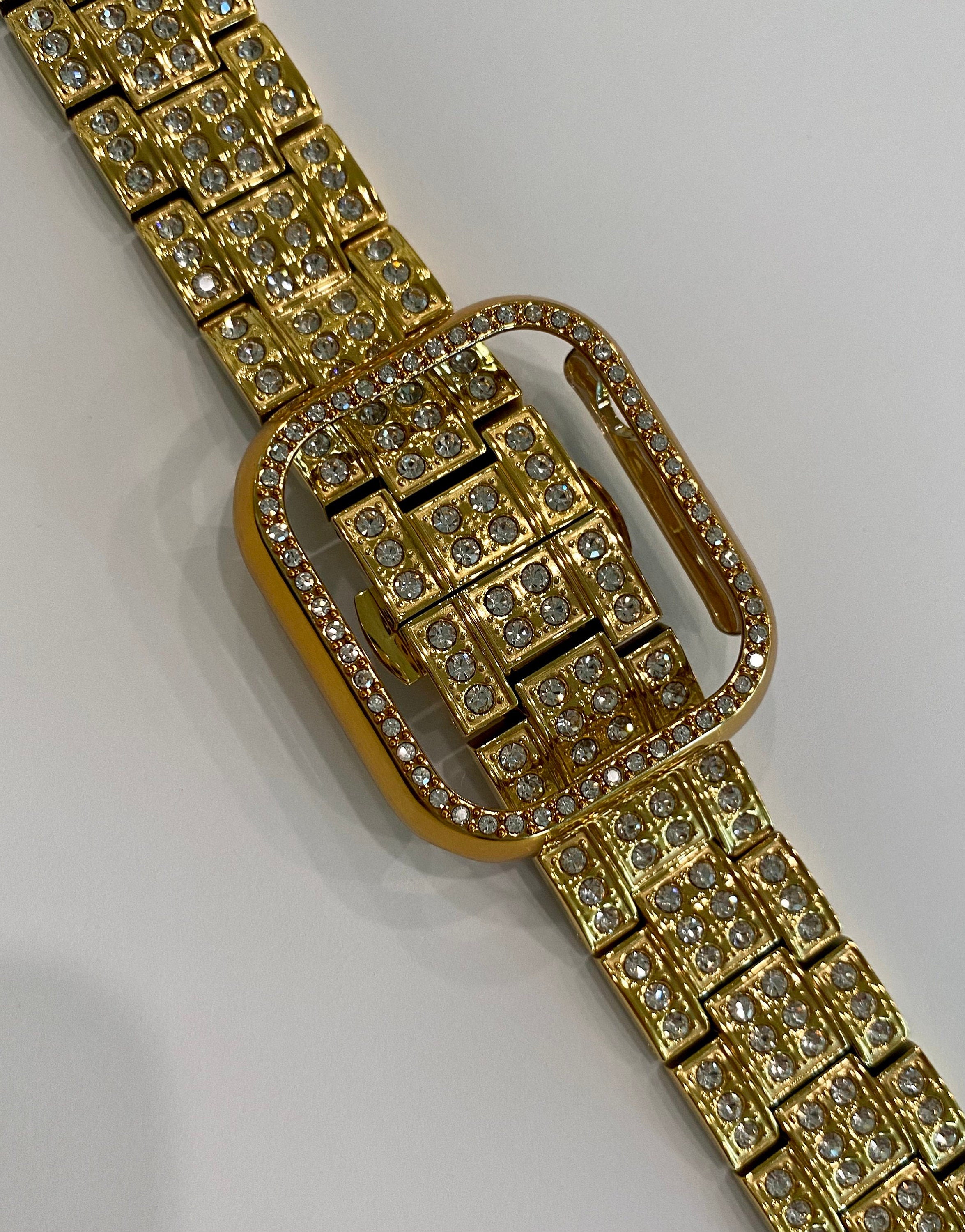 Series 10 Apple Watch Band Stainless Steel Swarovski Crystals & or Apple Watch Cover Protective Iphone Watch Case 42mm 46mm 49mm Ultra