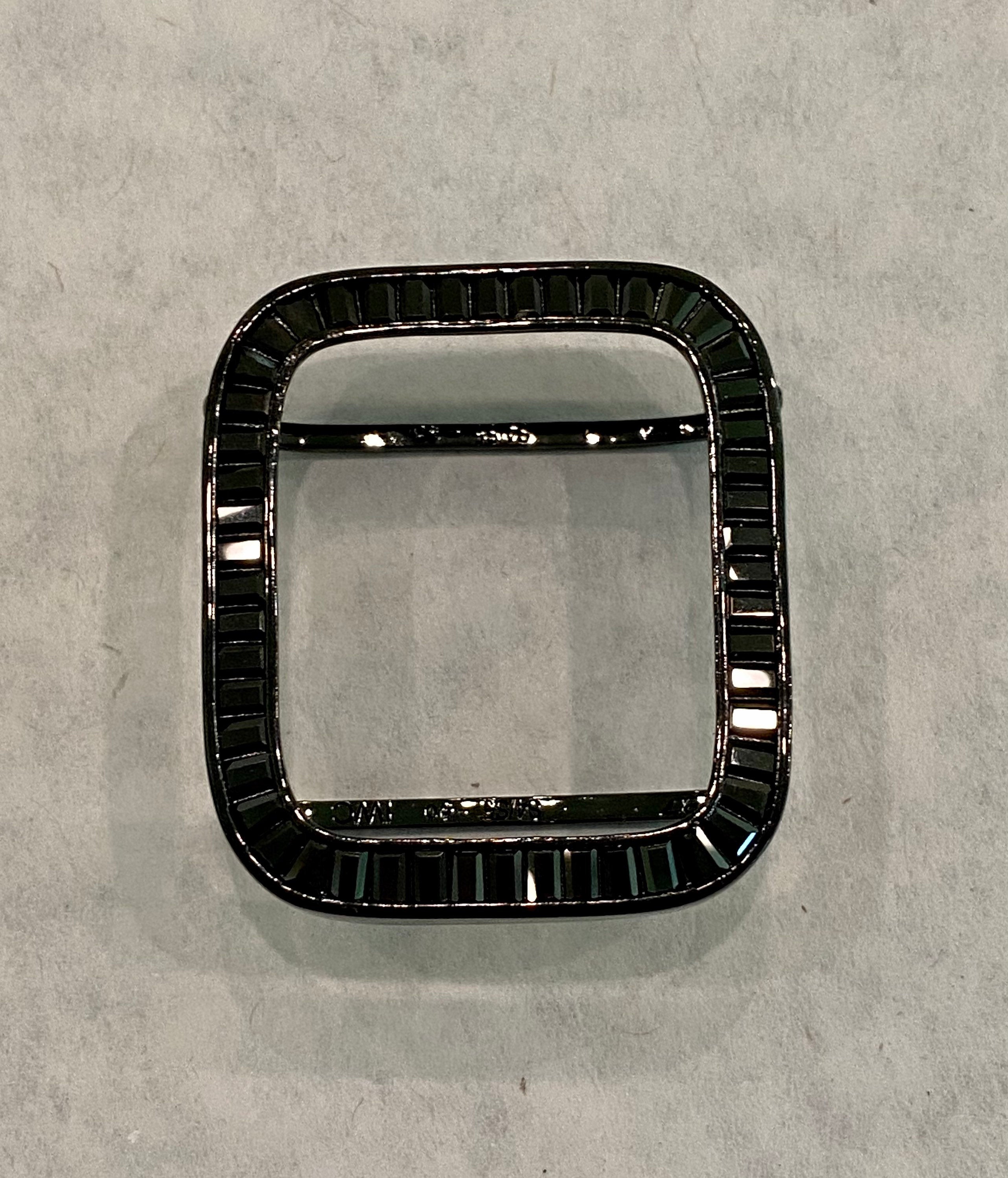 Series 1-9 Black Apple Watch Band Stainless Steel & or Lab Diamond Bezel Baguettes 38mm 40mm 41mm 42mm 44mm 45mm Smartwatch Bumper Bling