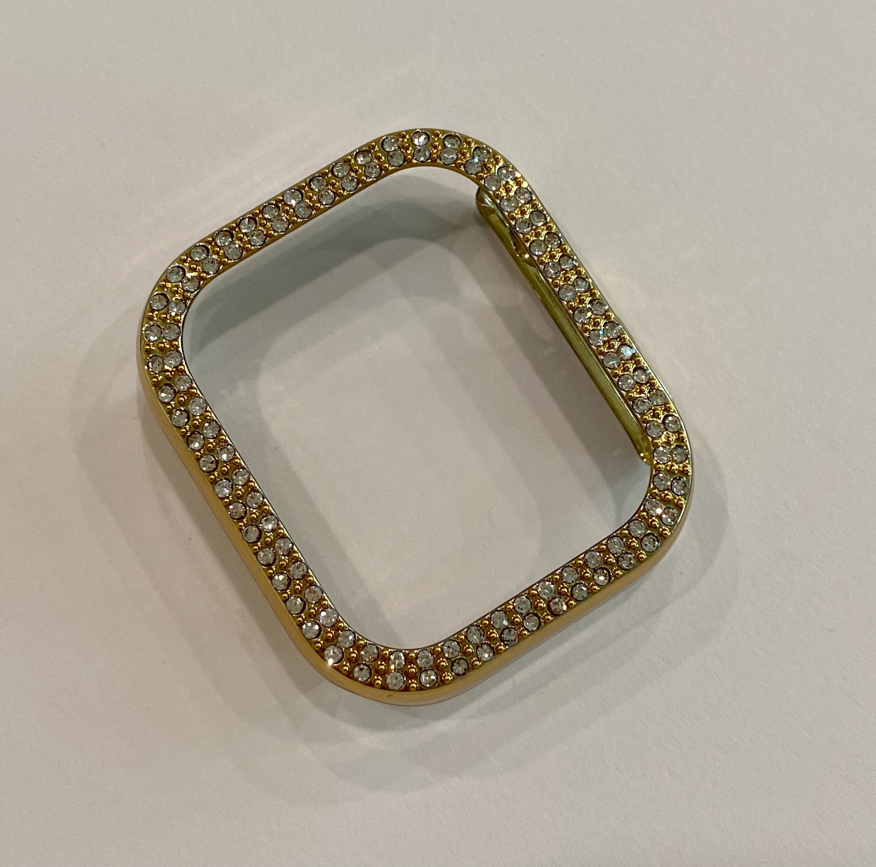 Yellow Gold Crystal Apple Watch Case Swarovski Crystals Bling Iphone Watch Case 38mm-49mm Series 10