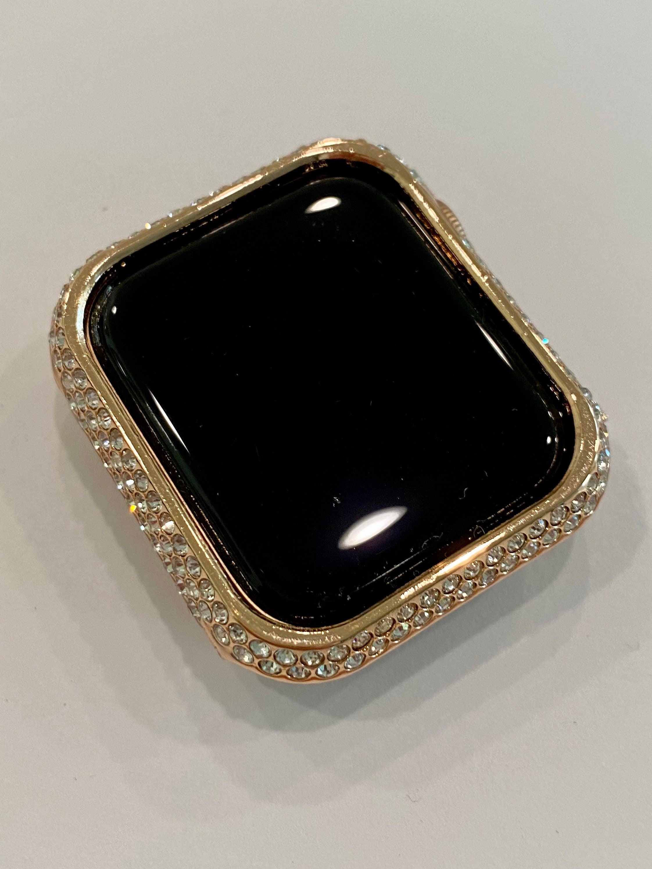 Apple Watch Case Women 45mm Rose Gold Crystal Apple Watch Cover Stainless Steel Smartwatch Bumper Bling Series 7-8-9, Iphone Watch