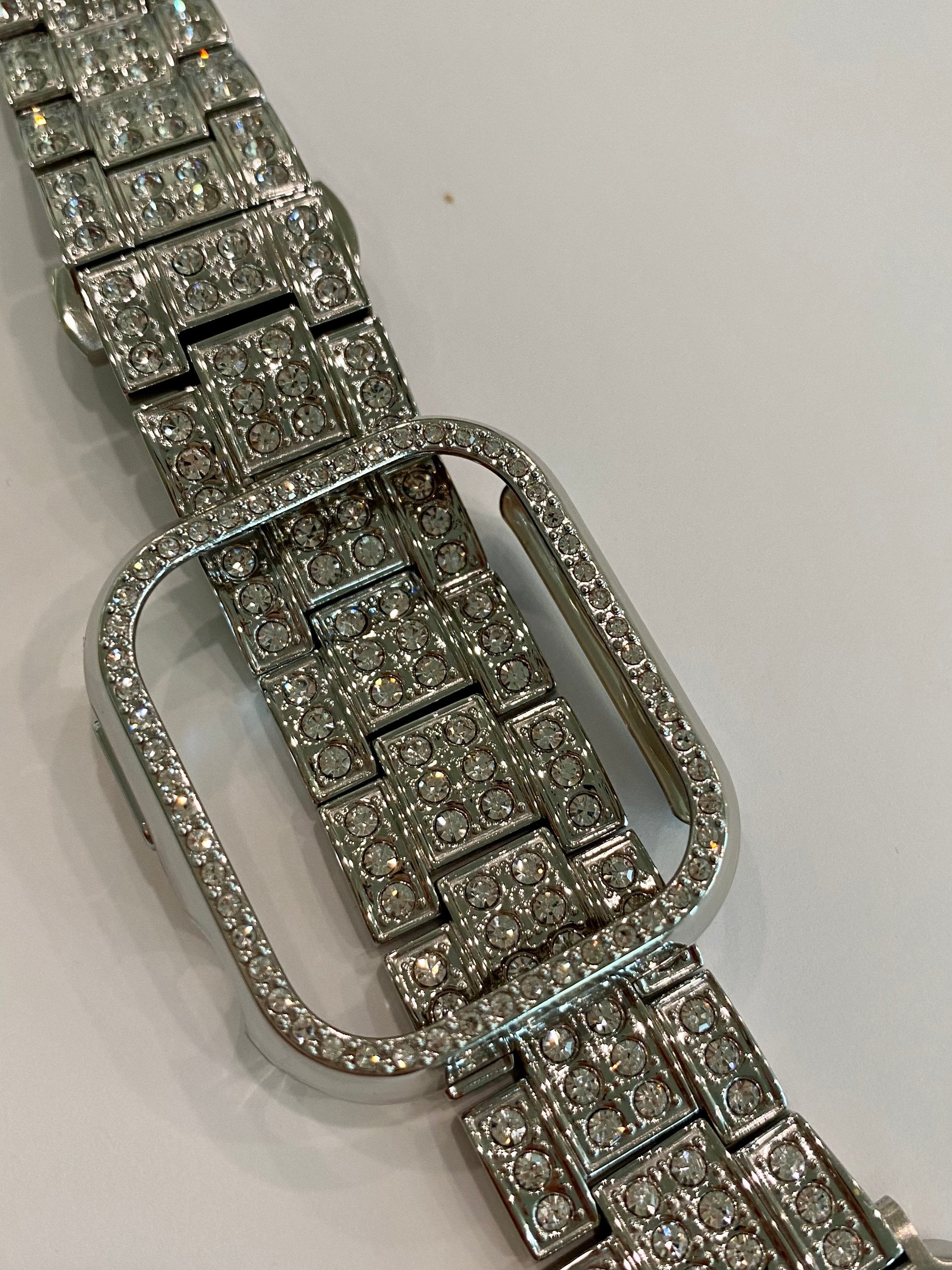 Series 10 Apple Watch Band Stainless Steel Swarovski Crystals & or Apple Watch Cover Protective Iphone Watch Case 42mm 46mm 49mm Ultra