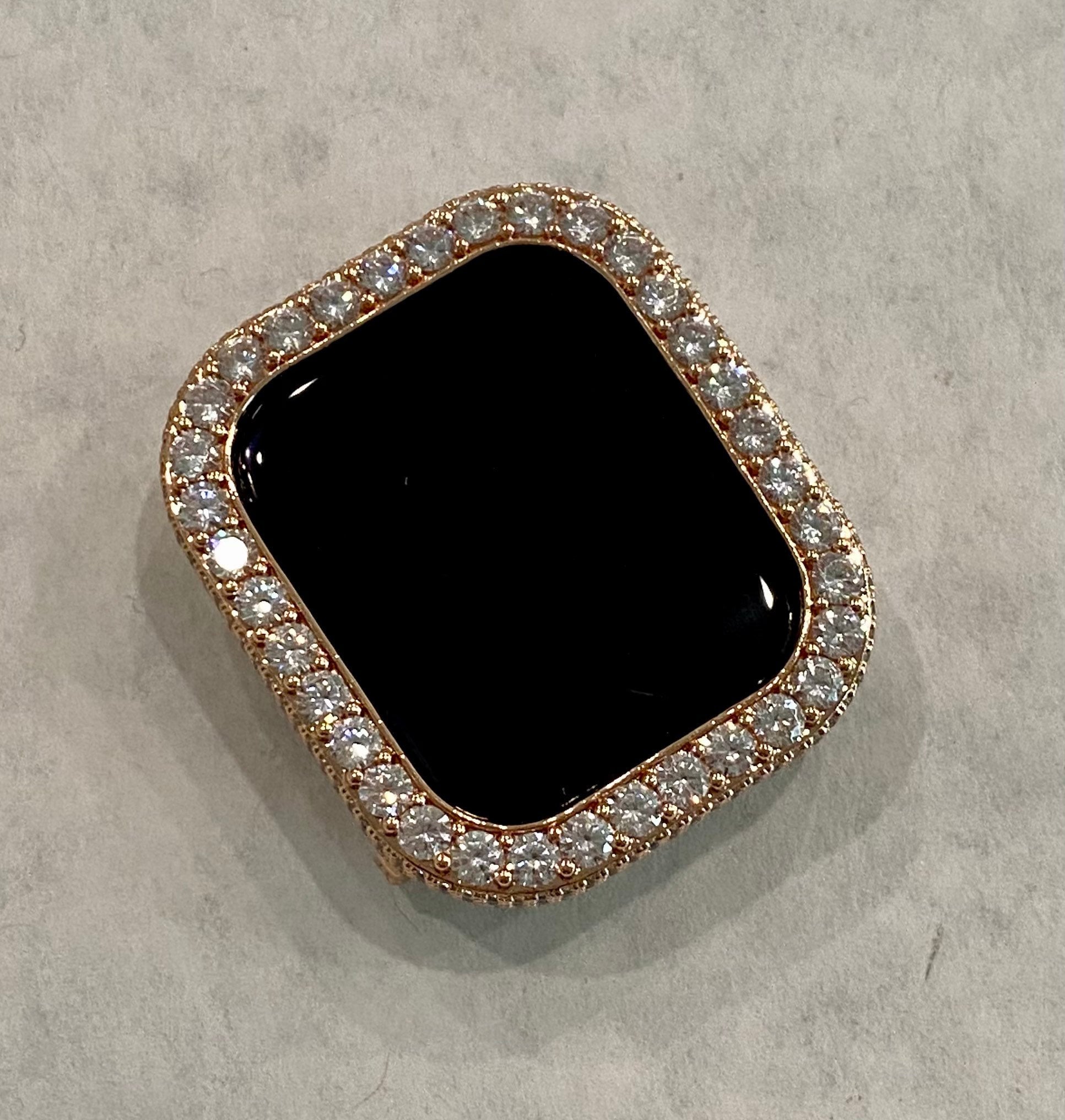 Rose Gold Apple Watch Case 3.5mm Lab Diamond Bezel Apple Watch Cover Bling 38mm to 45mm Series 1-8 Smartwatch Bumper Iwatch Candy