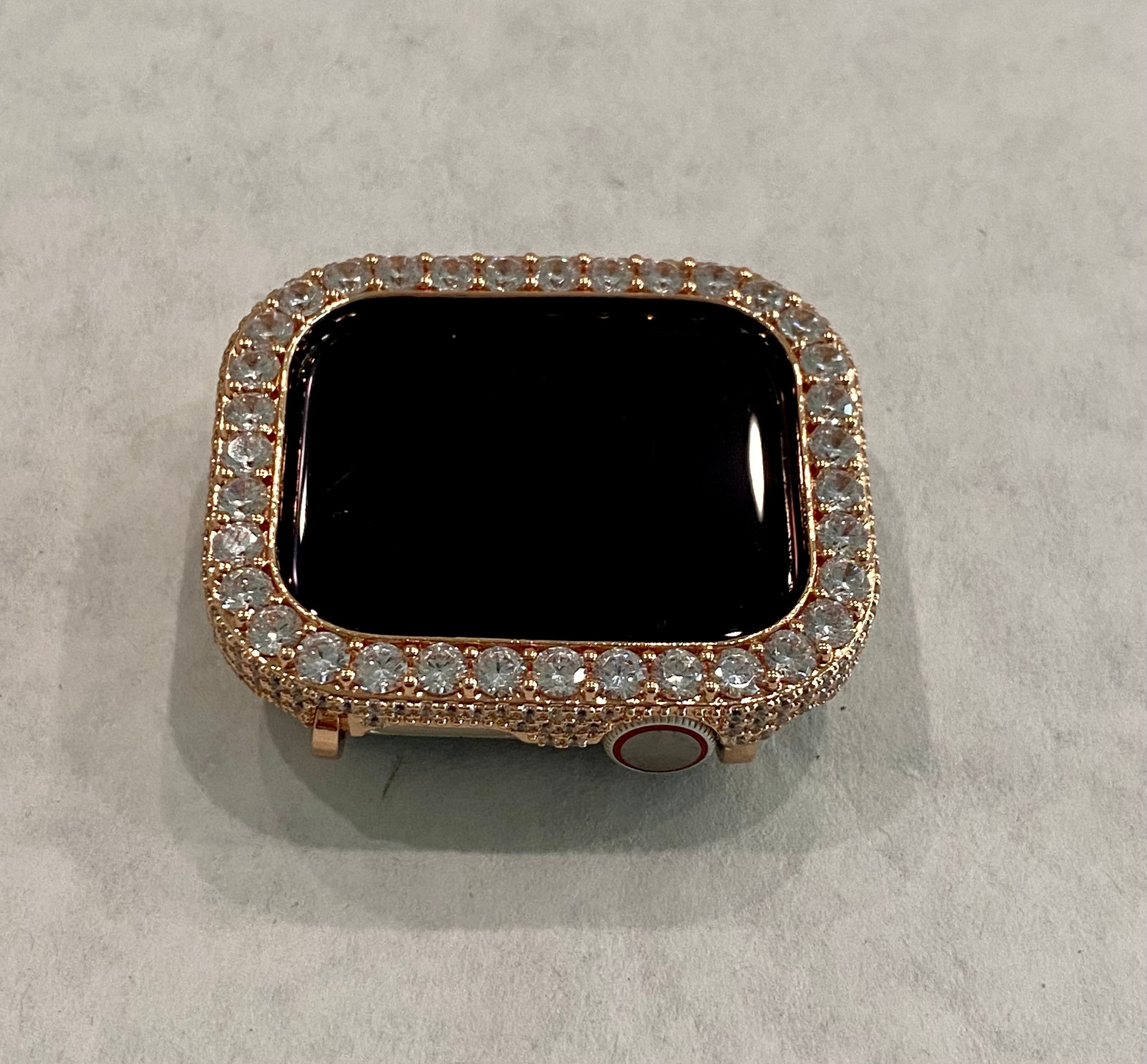 Rose Gold Apple Watch Case 3.5mm Lab Diamond Bezel Apple Watch Cover Bling 38mm to 45mm Series 1-8 Smartwatch Bumper Iwatch Candy