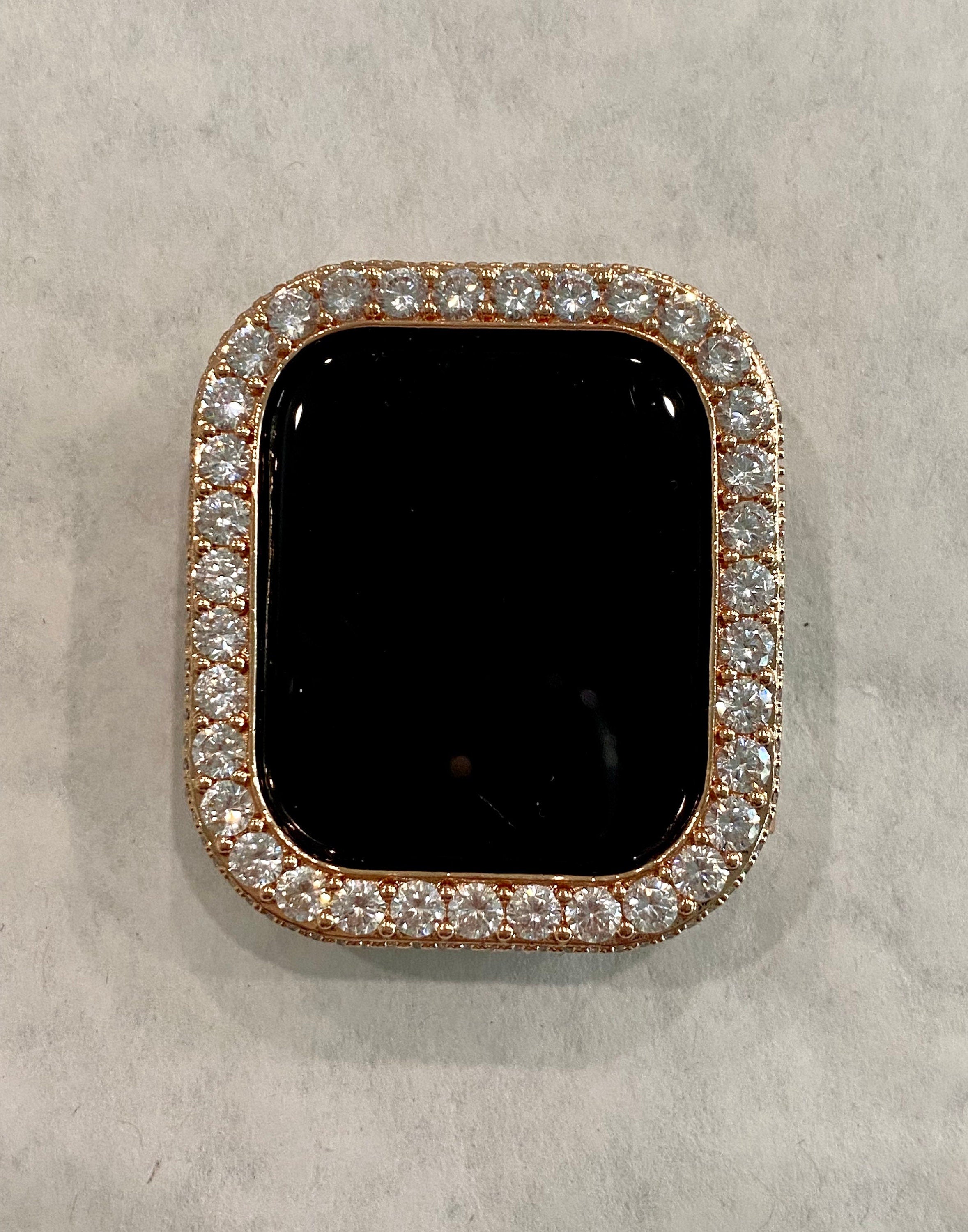 Rose Gold Apple Watch Case 3.5mm Lab Diamond Bezel Apple Watch Cover Bling 38mm to 45mm Series 1-8 Smartwatch Bumper Iwatch Candy