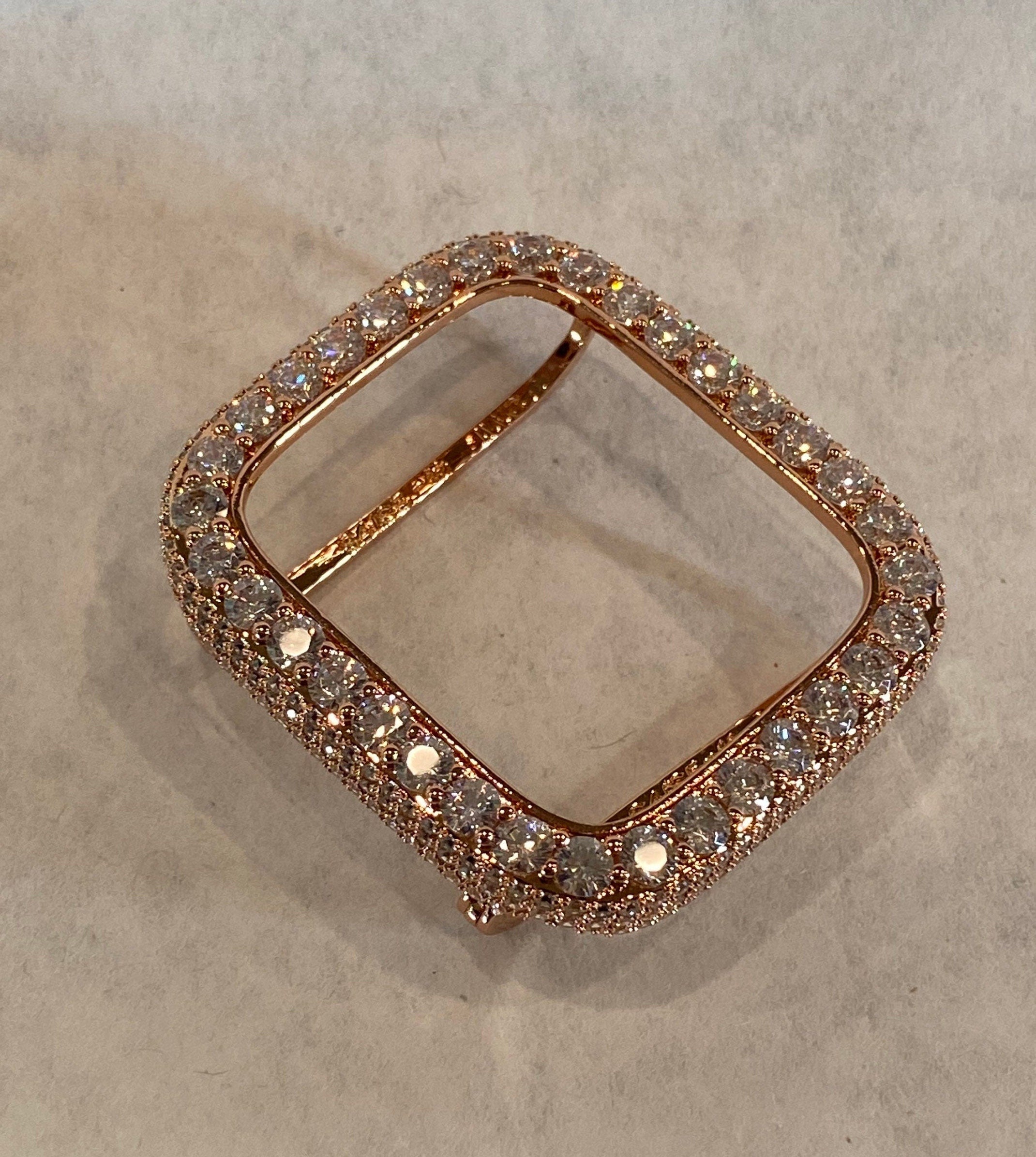 Rose Gold Apple Watch Case 3.5mm Lab Diamond Bezel Apple Watch Cover Bling 38mm to 45mm Series 1-8 Smartwatch Bumper Iwatch Candy