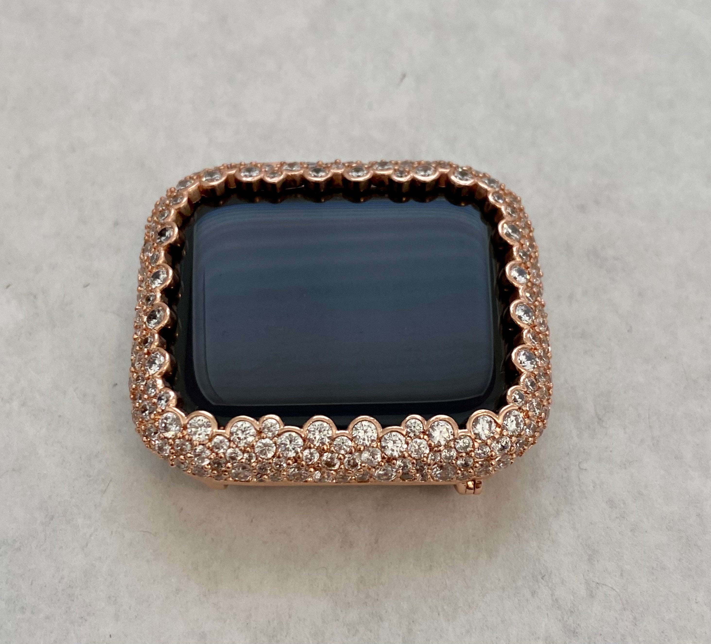 Series 9 Apple Watch Cover Rose Gold Lab Diamond Bezel Apple Watch Case 38mm-49mm Bumper Iwatch Candy Bling Smartwatch Bumper Faceplate