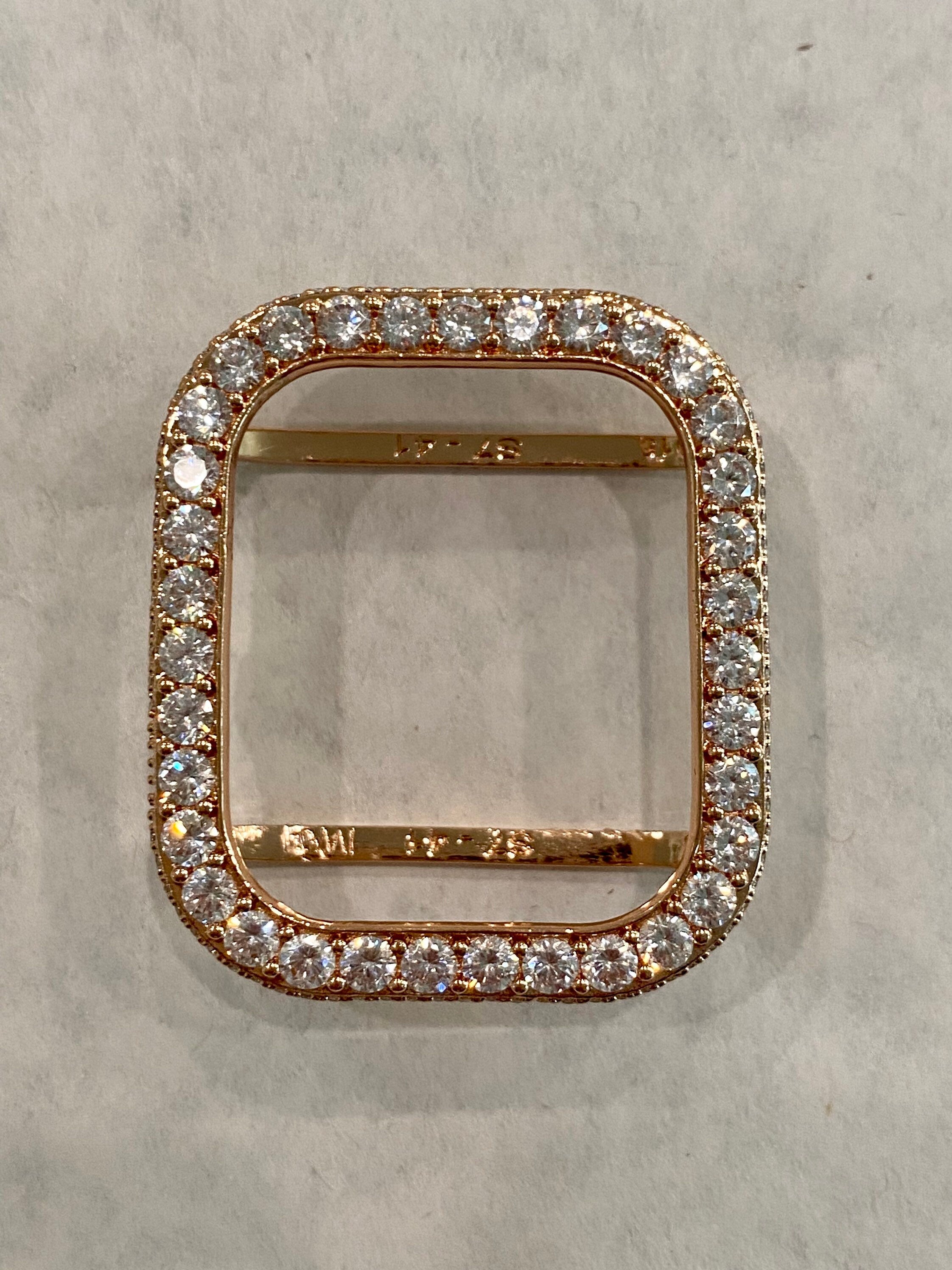 Rose Gold Apple Watch Case 3.5mm Lab Diamond Bezel Apple Watch Cover Bling 38mm to 45mm Series 1-8 Smartwatch Bumper Iwatch Candy