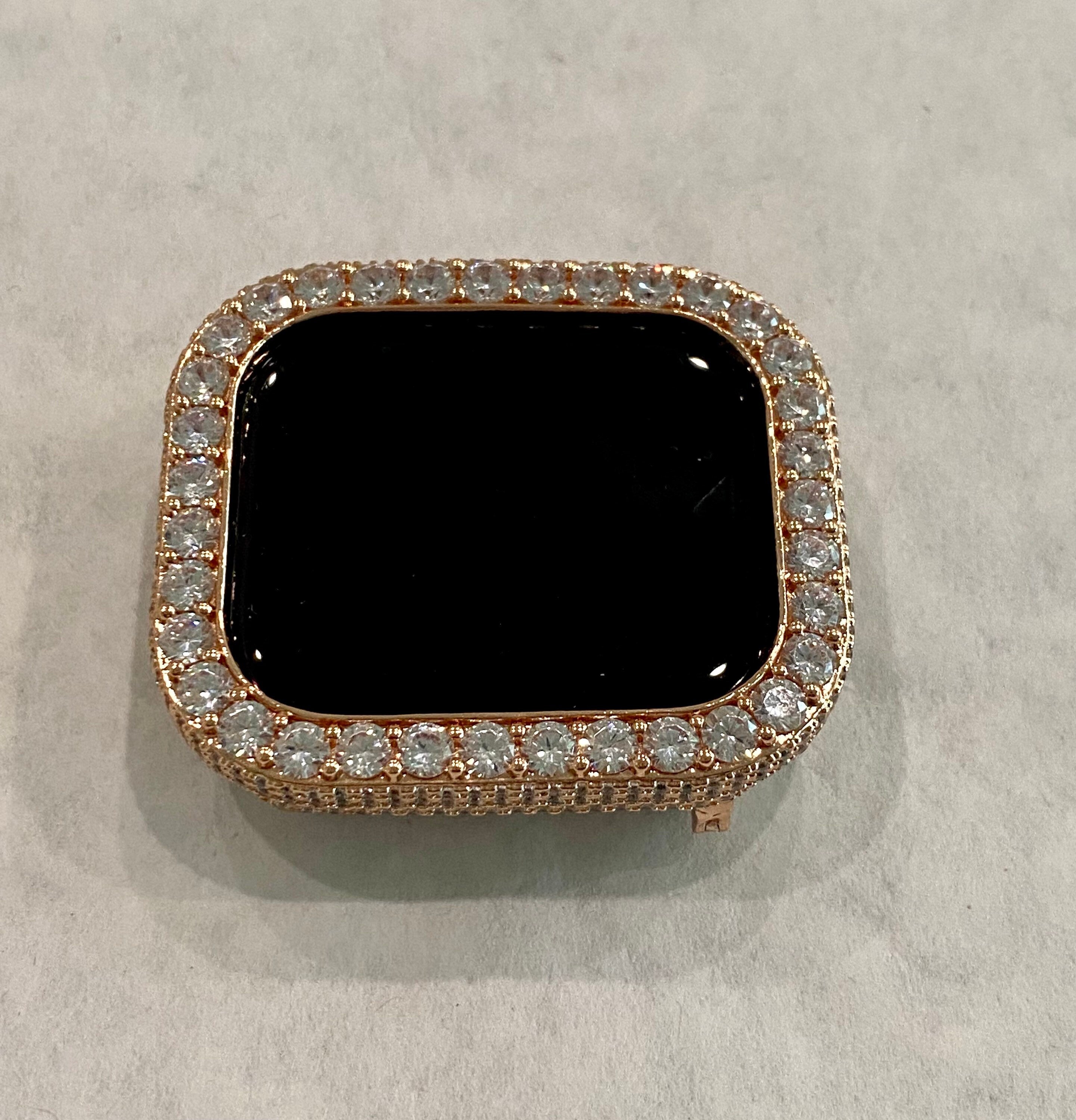Rose Gold Apple Watch Case 3.5mm Lab Diamond Bezel Apple Watch Cover Bling 38mm to 45mm Series 1-8 Smartwatch Bumper Iwatch Candy