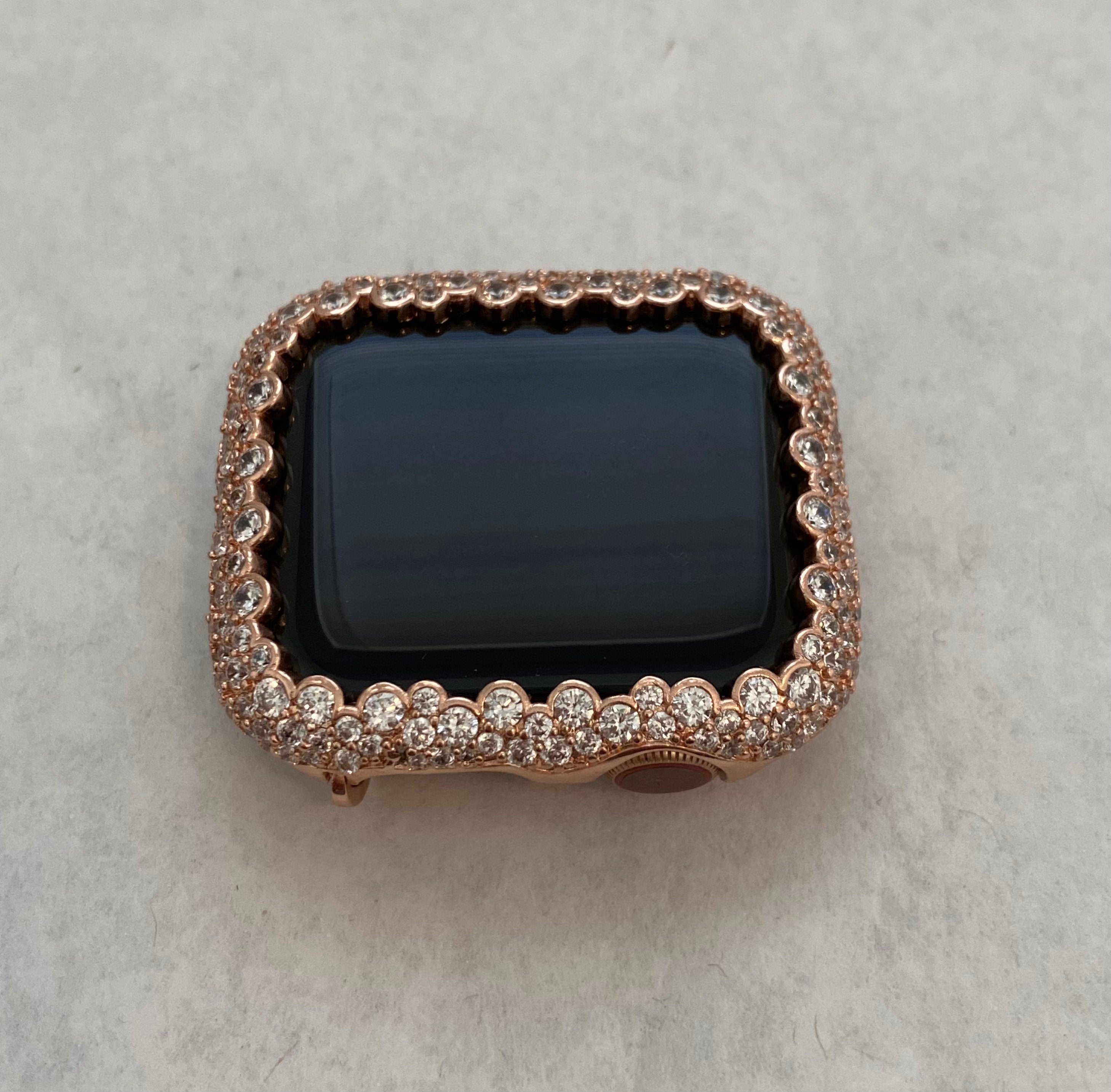 Series 9 Apple Watch Cover Rose Gold Lab Diamond Bezel Apple Watch Case 38mm-49mm Bumper Iwatch Candy Bling Smartwatch Bumper Faceplate