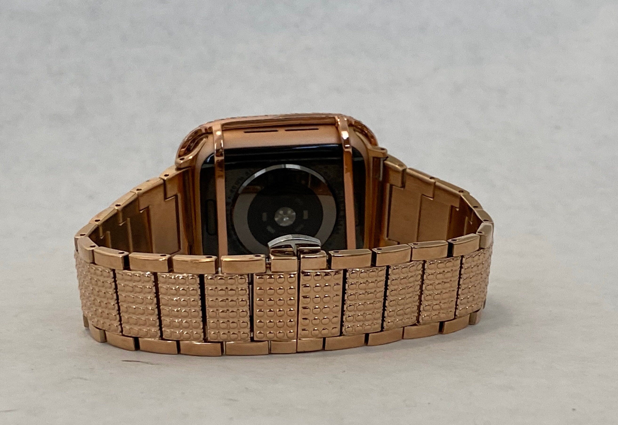 Series 11 Apple Watch Band Woman Rose Gold Swarovski Crystals Stainless Steel & or Apple Watch Cover Lab Diamond Bezel Cover 38mm-49mm Ultra