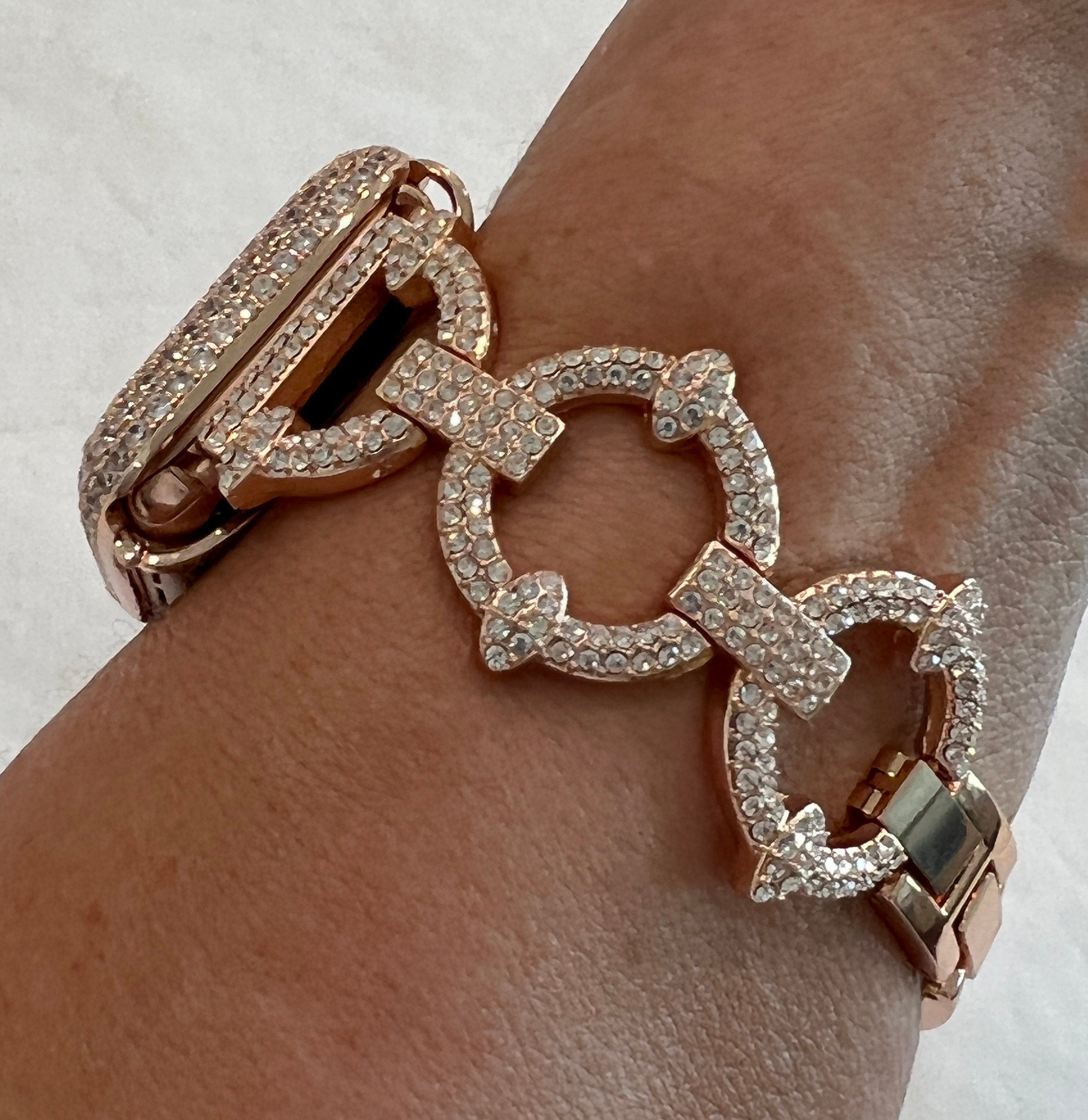 Pave Apple Watch Band Women 38 40 41 42 44 45 46 49mm Ultra Rose Gold Swarovski Crystals & or Apple Watch Case Lab Diamond Bezel Cover Bling