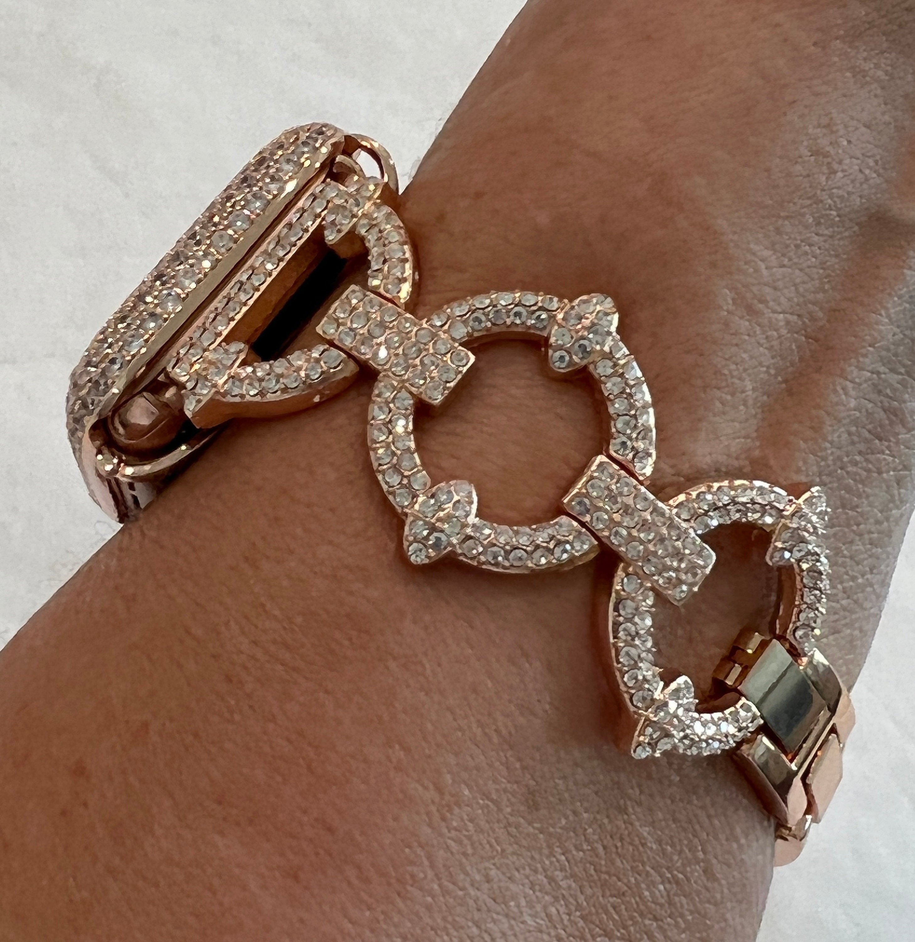 Pave Apple Watch Band Women 38 40 41 42 44 45 46 49mm Ultra Rose Gold Swarovski Crystals & or Apple Watch Case Lab Diamond Bezel Cover Bling