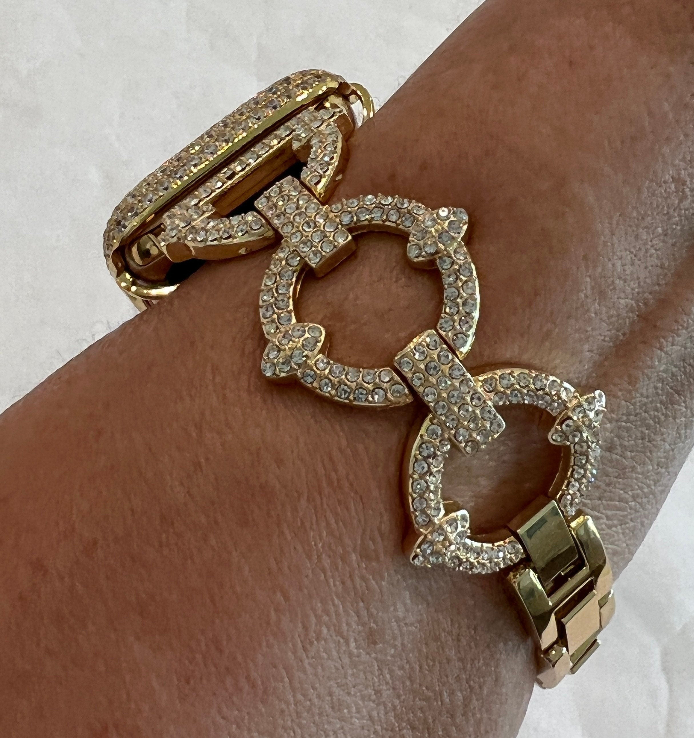 Pave Apple Watch Band Gold Swarovski Crystals & or Apple Watch Case Lab Diamond Bezel Iwatch Cover Bling 38mm-49mm Ultra Series 11