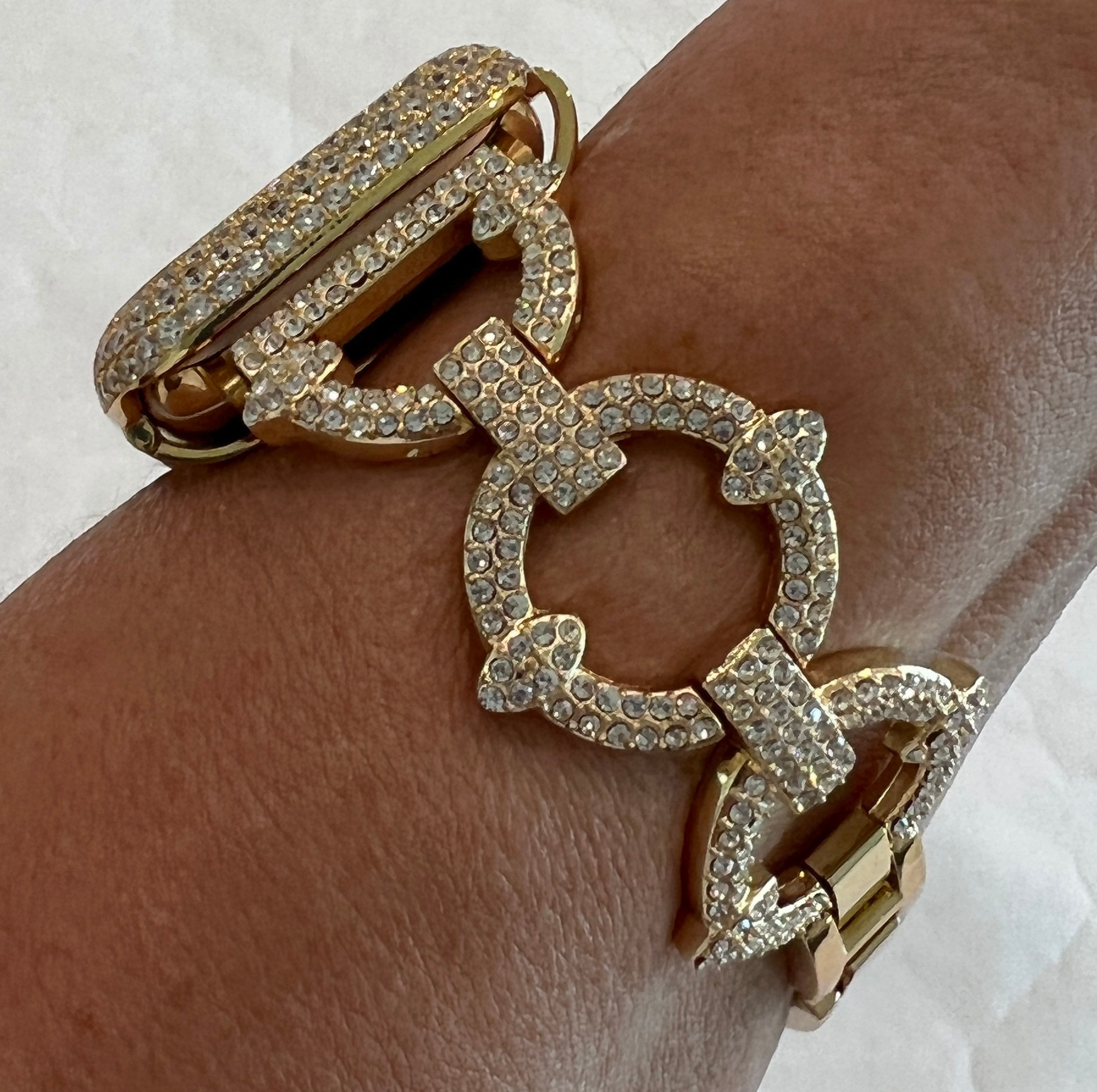 Pave Apple Watch Band Gold Swarovski Crystals & or Apple Watch Case Lab Diamond Bezel Iwatch Cover Bling 38mm-49mm Ultra Series 11